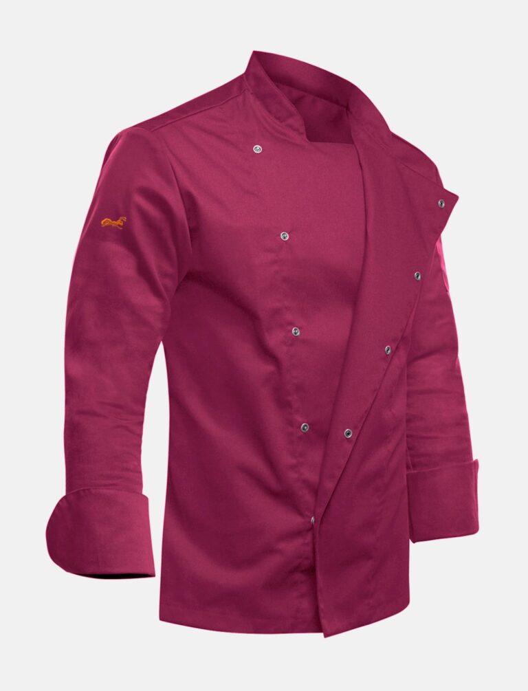 Herren Kochjacke mit Druckknöpfen Bordo Stretch Langarm Slim Fit