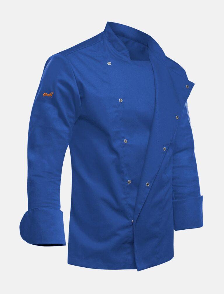 Stretch Kochjacke Herren mit Druckknöpfen Kornblau Langarm Slim Fit