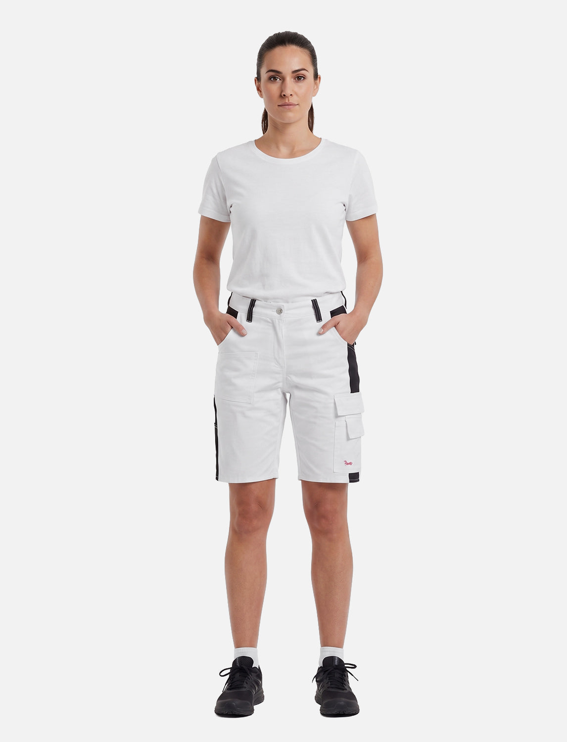 Damen kurze Arbeitshose Weiß aus Stretch Strong Baumwolle