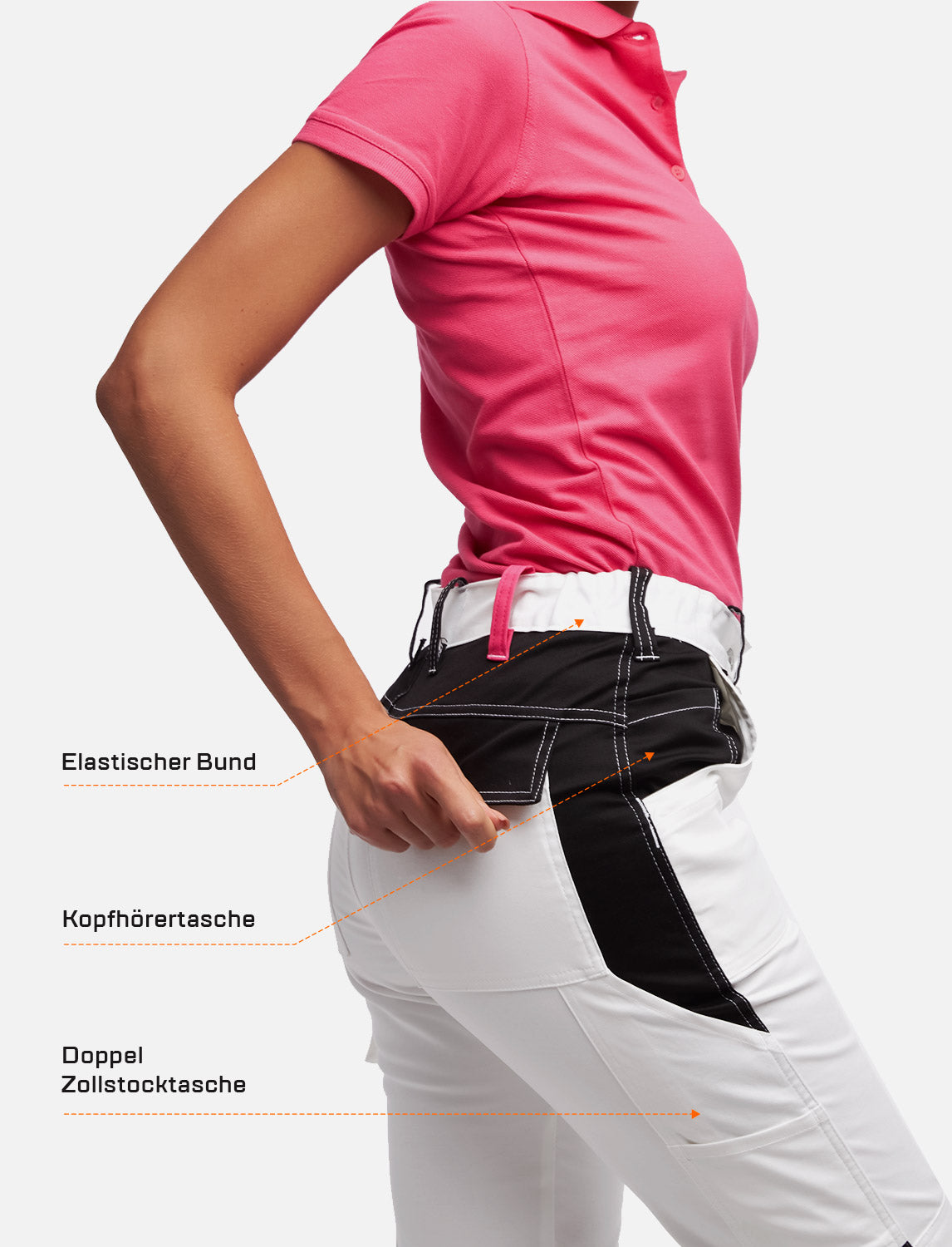 Damen kurze Arbeitshose Weiß aus Stretch Strong Baumwolle