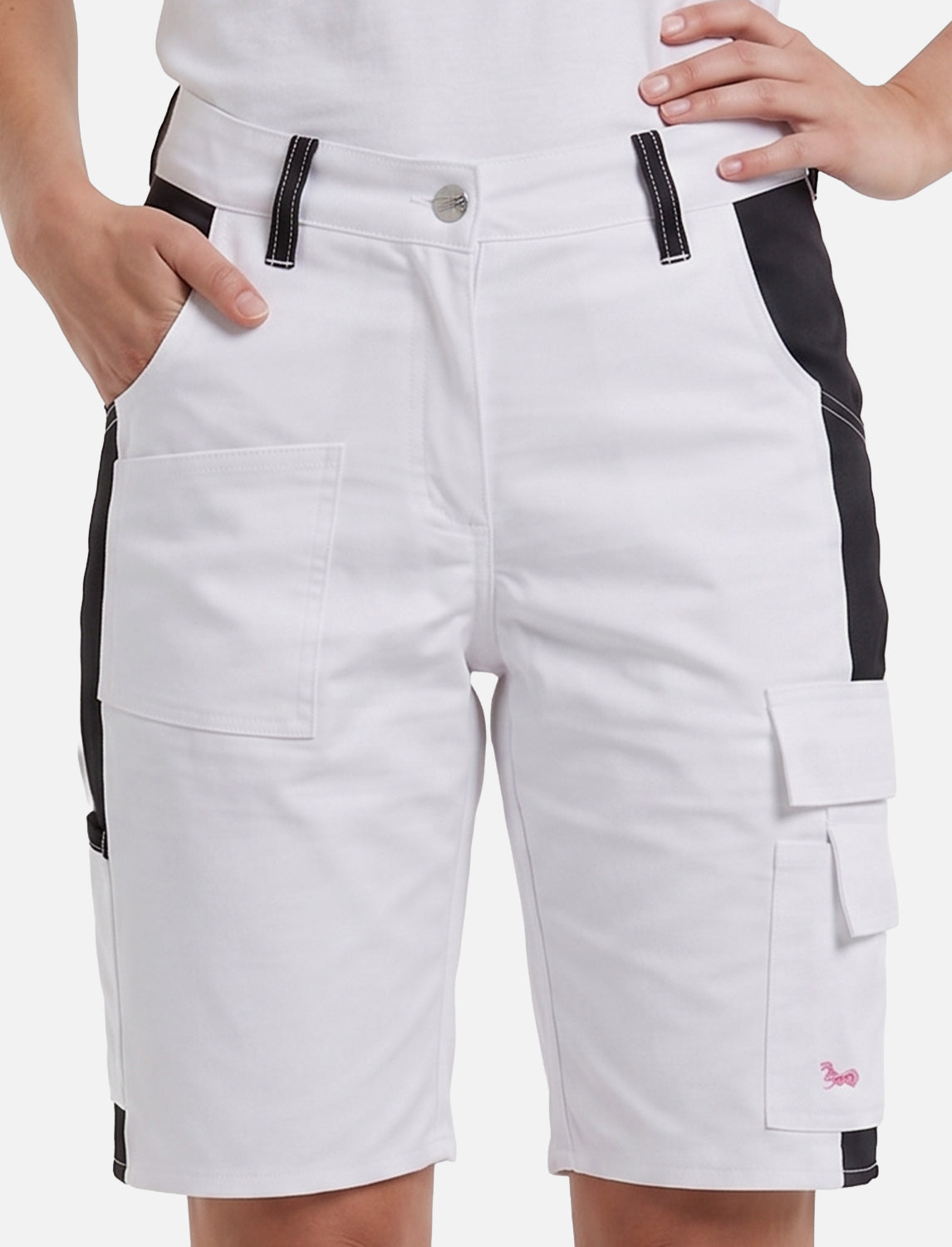 Damen kurze Arbeitshose Weiß aus Stretch Strong Baumwolle
