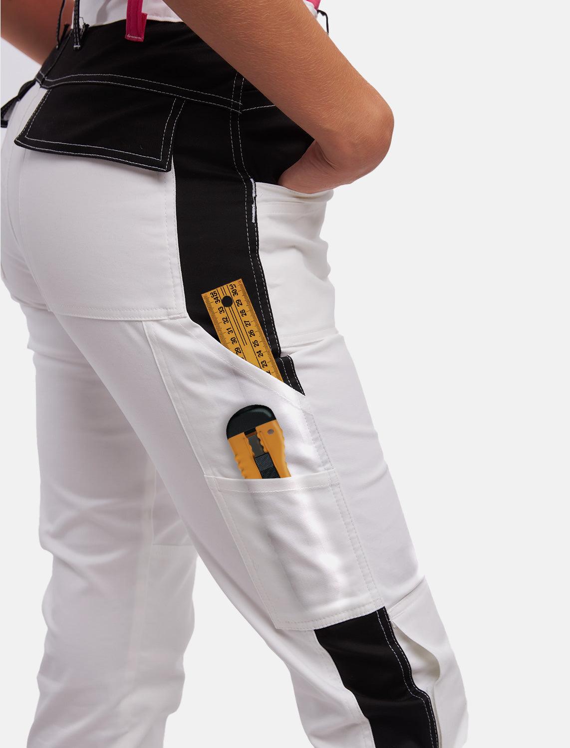 power Stretch Malerhose Damen Arbeitshose Weiß mit Kniepolstertaschen
