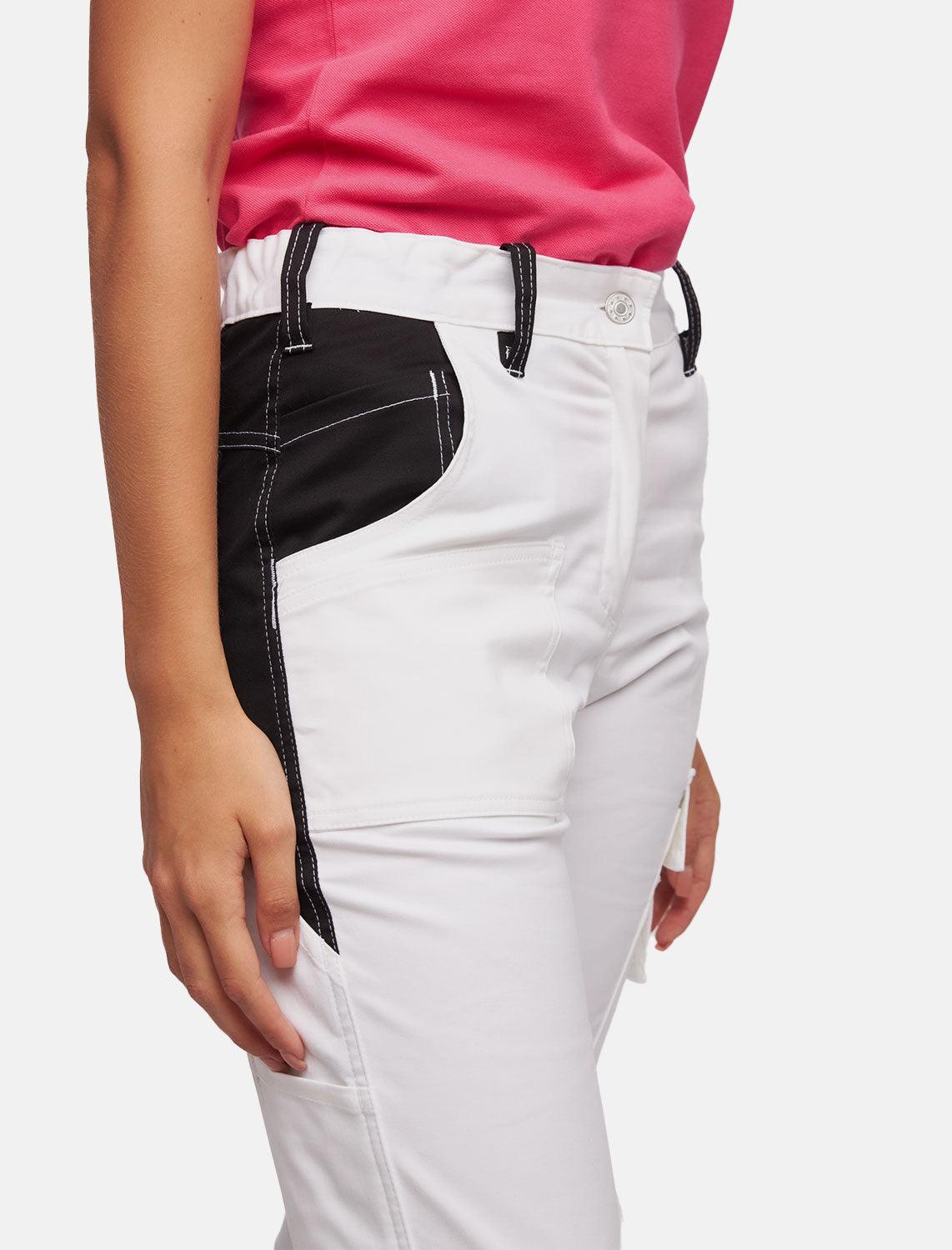 power Stretch Malerhose Damen Arbeitshose Weiß mit Kniepolstertaschen