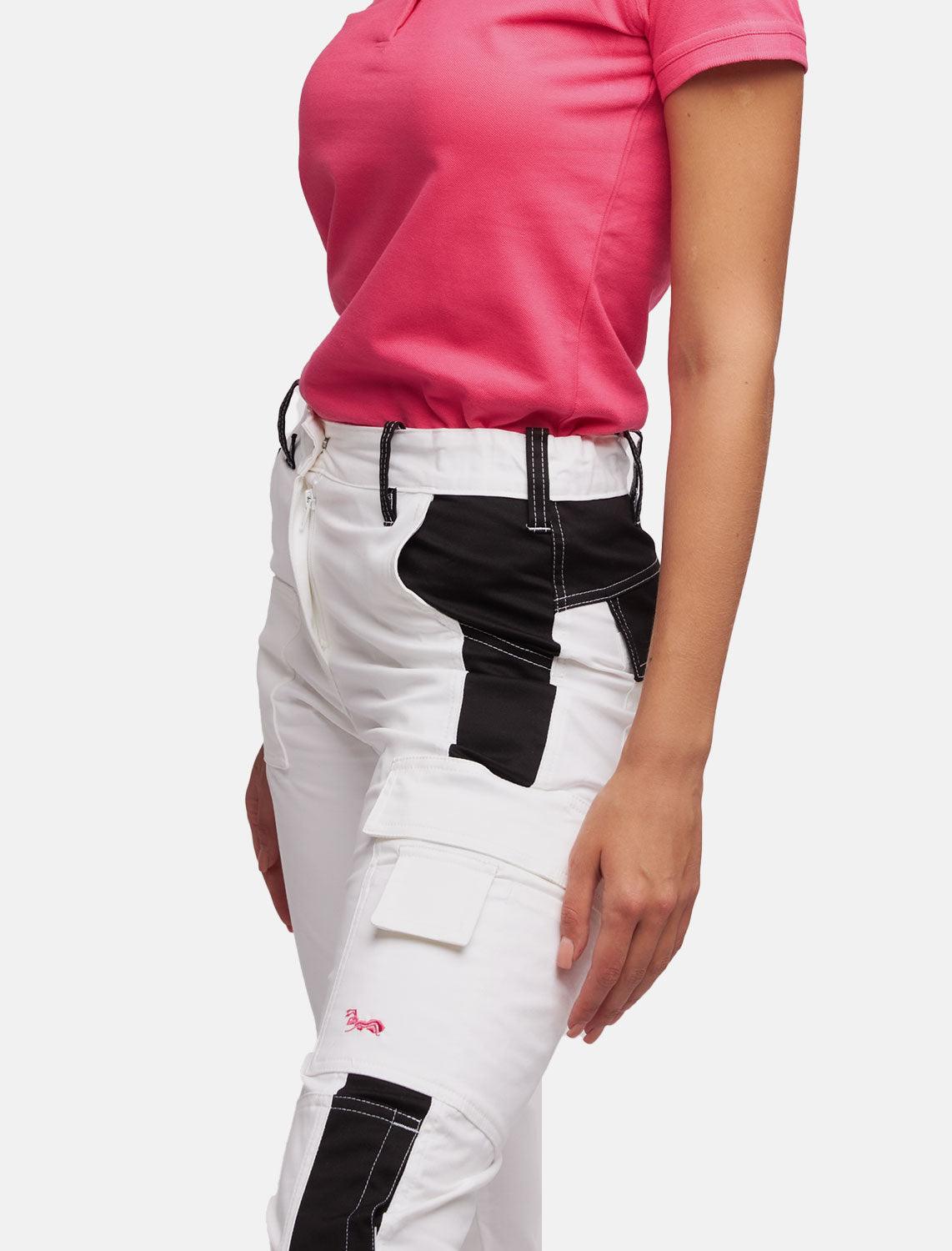 power Stretch Malerhose Damen Arbeitshose Weiß mit Kniepolstertaschen