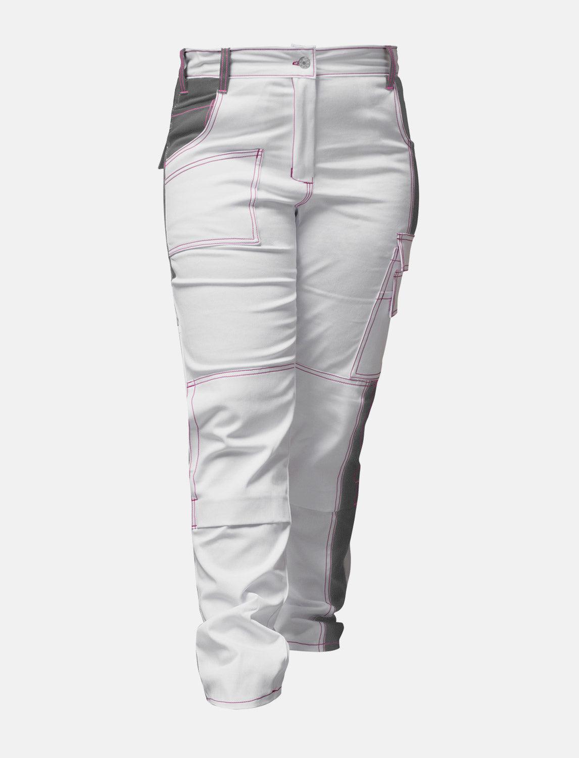 komplette Stretch Damen Malerhose mit Kniepolstertaschen Arbeitshose Weiß Baumwolle