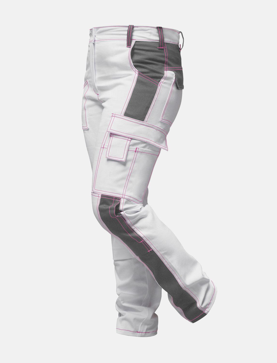 komplette Stretch Damen Malerhose mit Kniepolstertaschen Arbeitshose Weiß Baumwolle