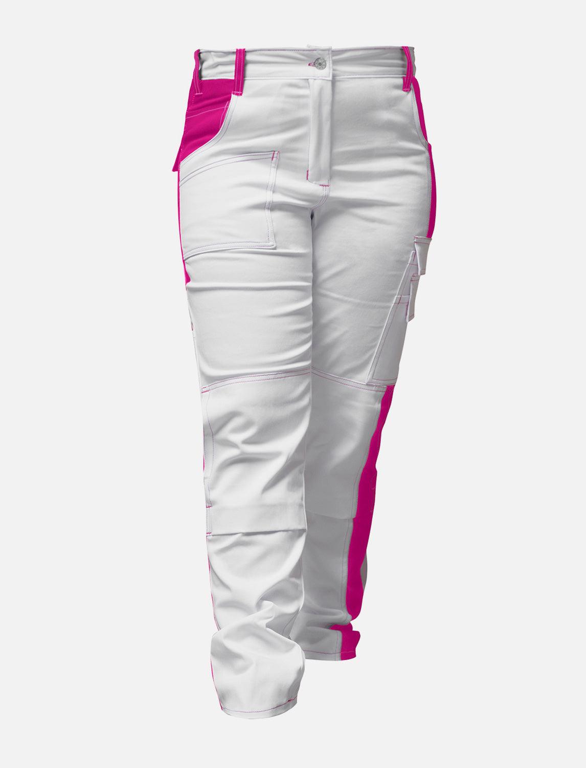komplette Stretch Damen Malerhose mit Kniepolstertaschen Arbeitshose Weiß Baumwolle