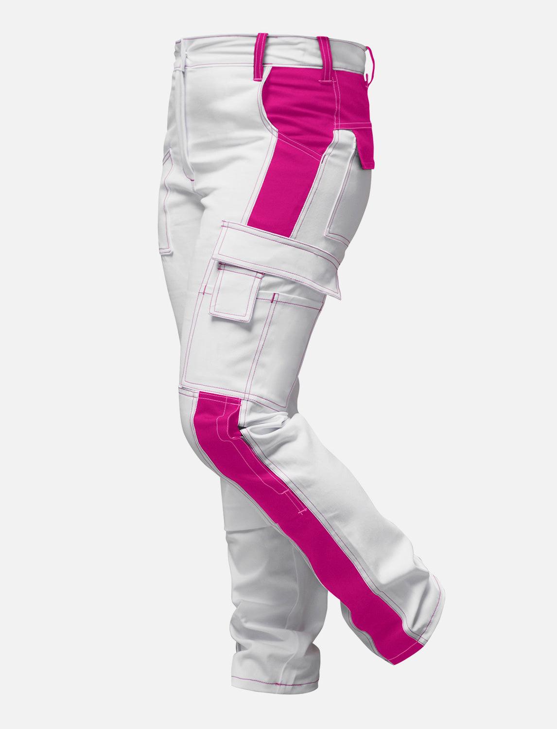 komplette Stretch Damen Malerhose mit Kniepolstertaschen Arbeitshose Weiß Baumwolle