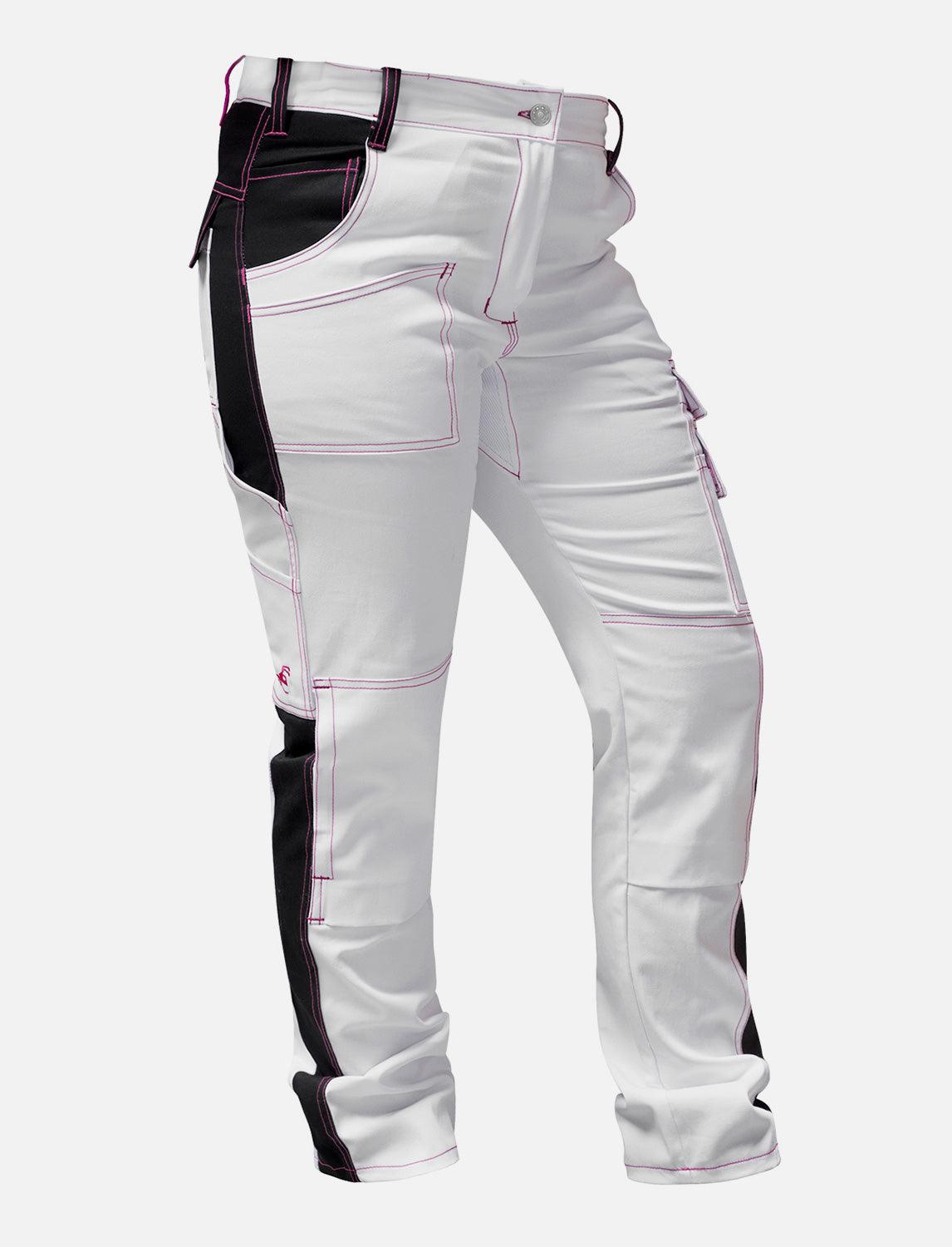 komplette Stretch Damen Malerhose mit Kniepolstertaschen Arbeitshose Weiß Baumwolle