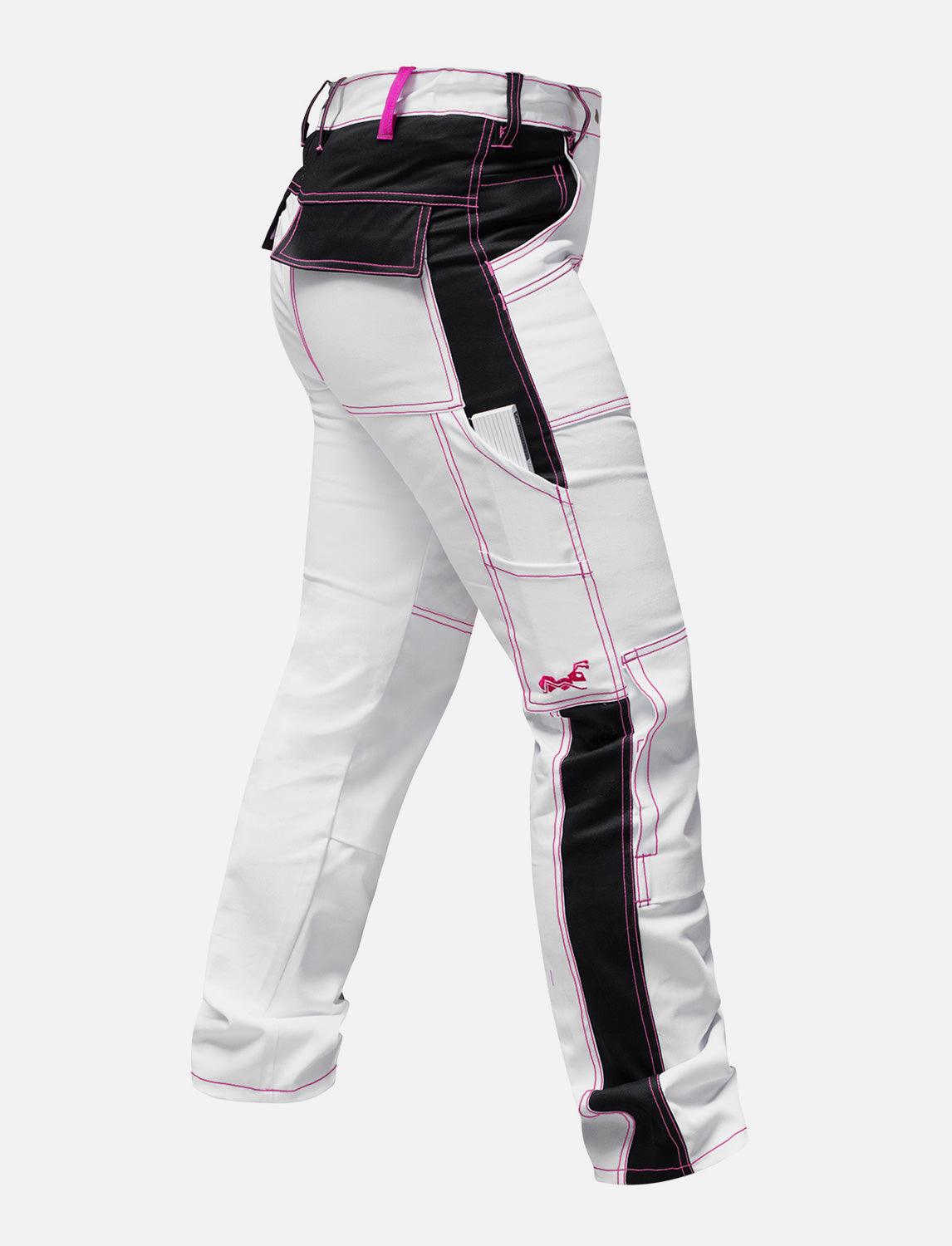 komplette Stretch Damen Malerhose mit Kniepolstertaschen Arbeitshose Weiß Baumwolle