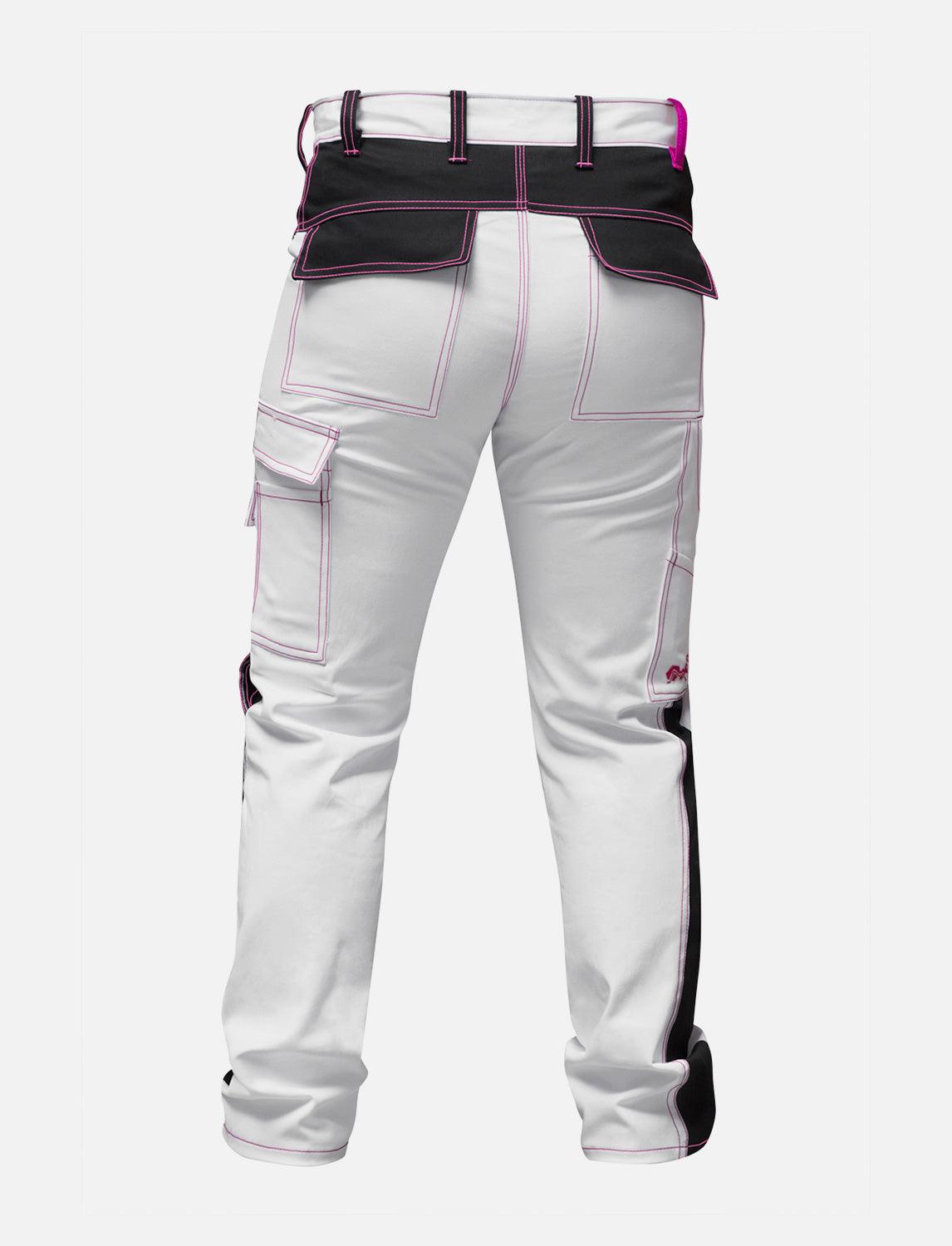 komplette Stretch Damen Malerhose mit Kniepolstertaschen Arbeitshose Weiß Baumwolle