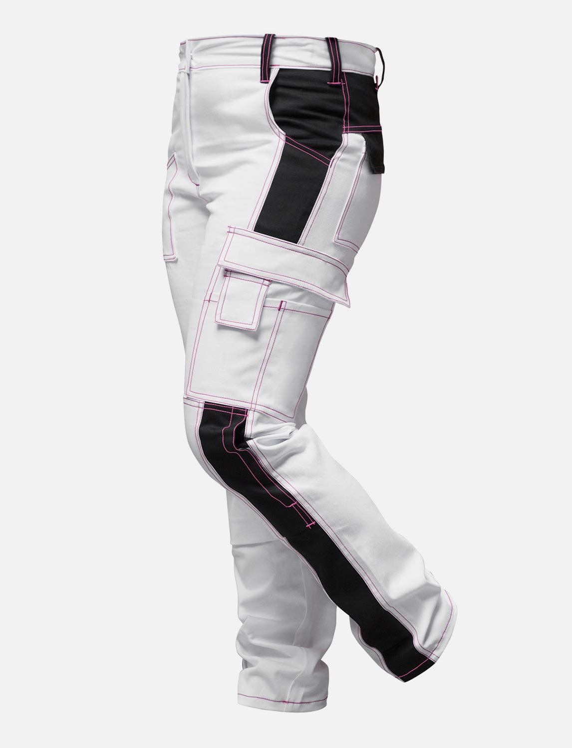 komplette Stretch Damen Malerhose mit Kniepolstertaschen Arbeitshose Weiß Baumwolle