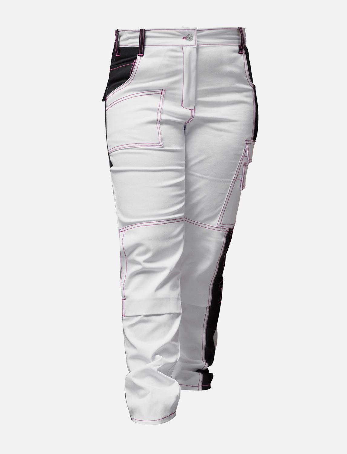 komplette Stretch Damen Malerhose mit Kniepolstertaschen Arbeitshose Weiß Baumwolle