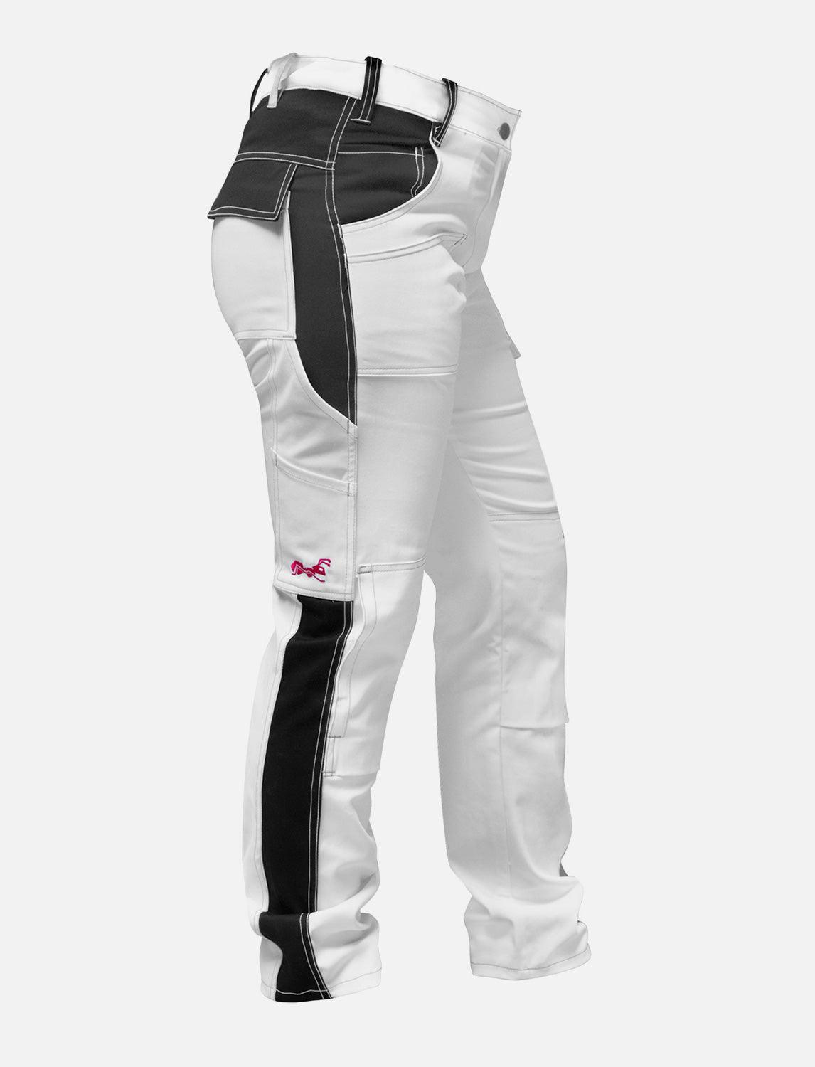 komplette Stretch Damen Malerhose mit Kniepolstertaschen Arbeitshose Weiß Baumwolle