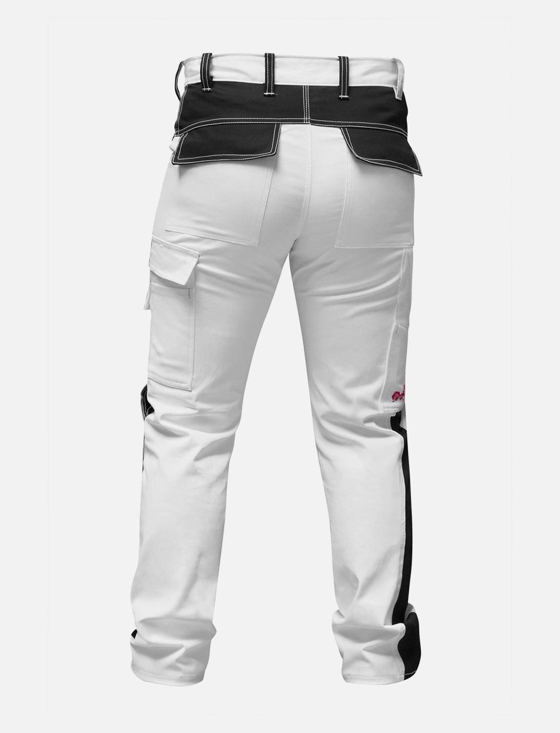 komplette Stretch Damen Malerhose mit Kniepolstertaschen Arbeitshose Weiß Baumwolle