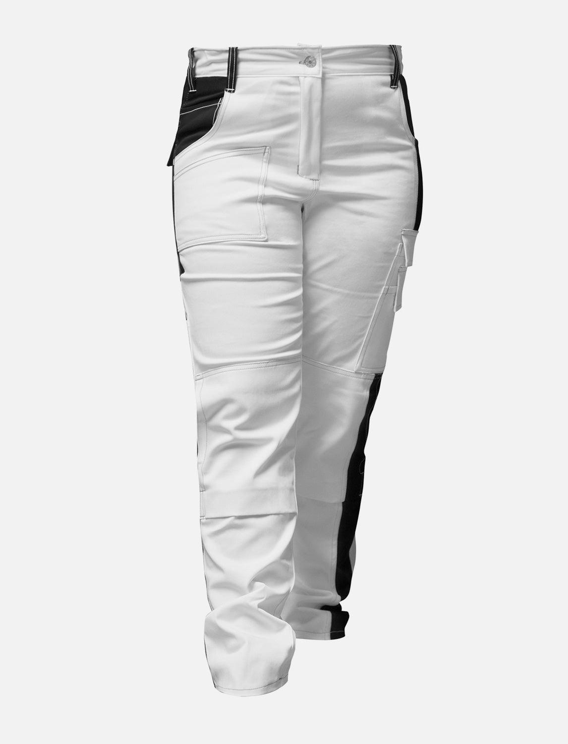 komplette Stretch Damen Malerhose mit Kniepolstertaschen Arbeitshose Weiß Baumwolle