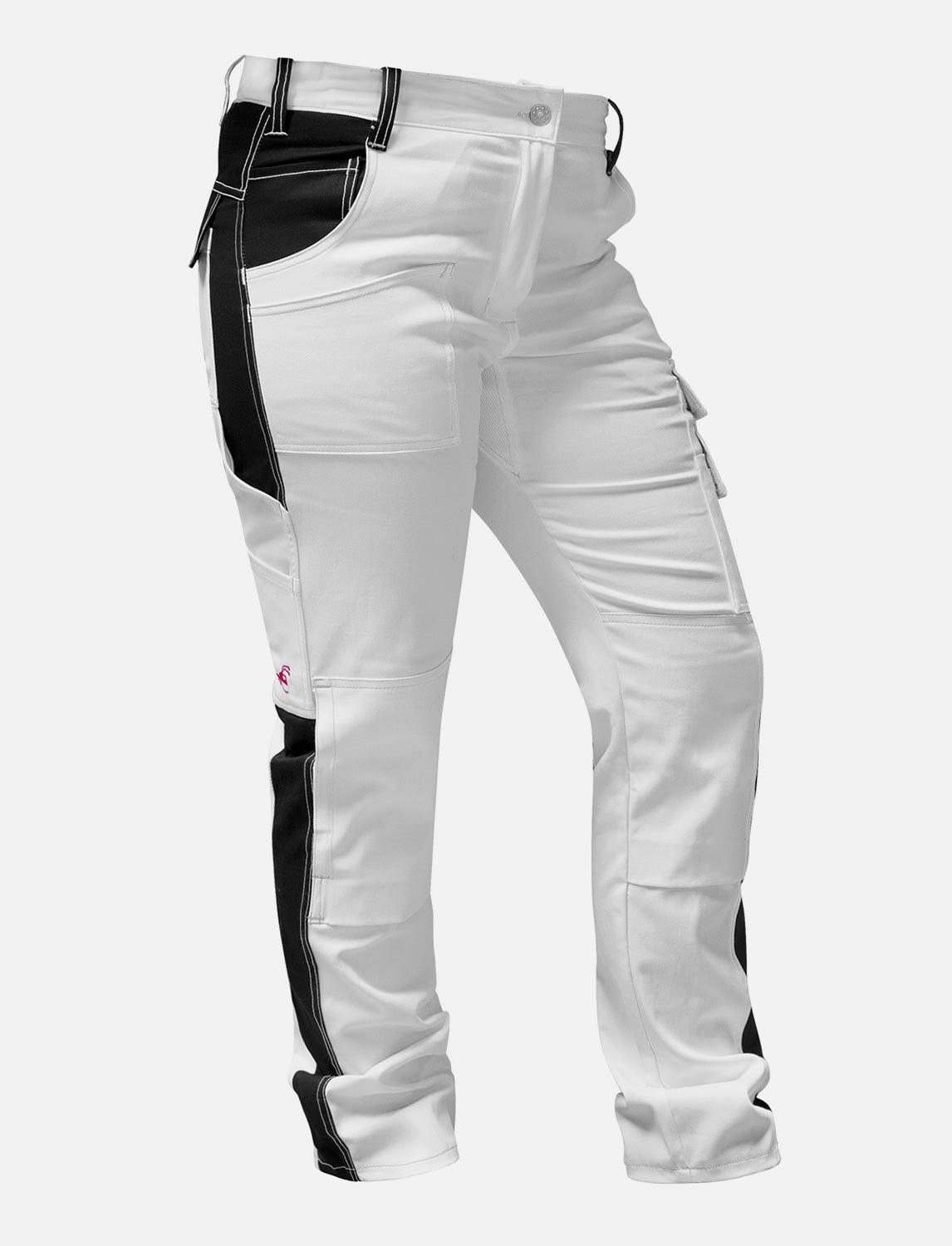 komplette Stretch Damen Malerhose mit Kniepolstertaschen Arbeitshose Weiß Baumwolle