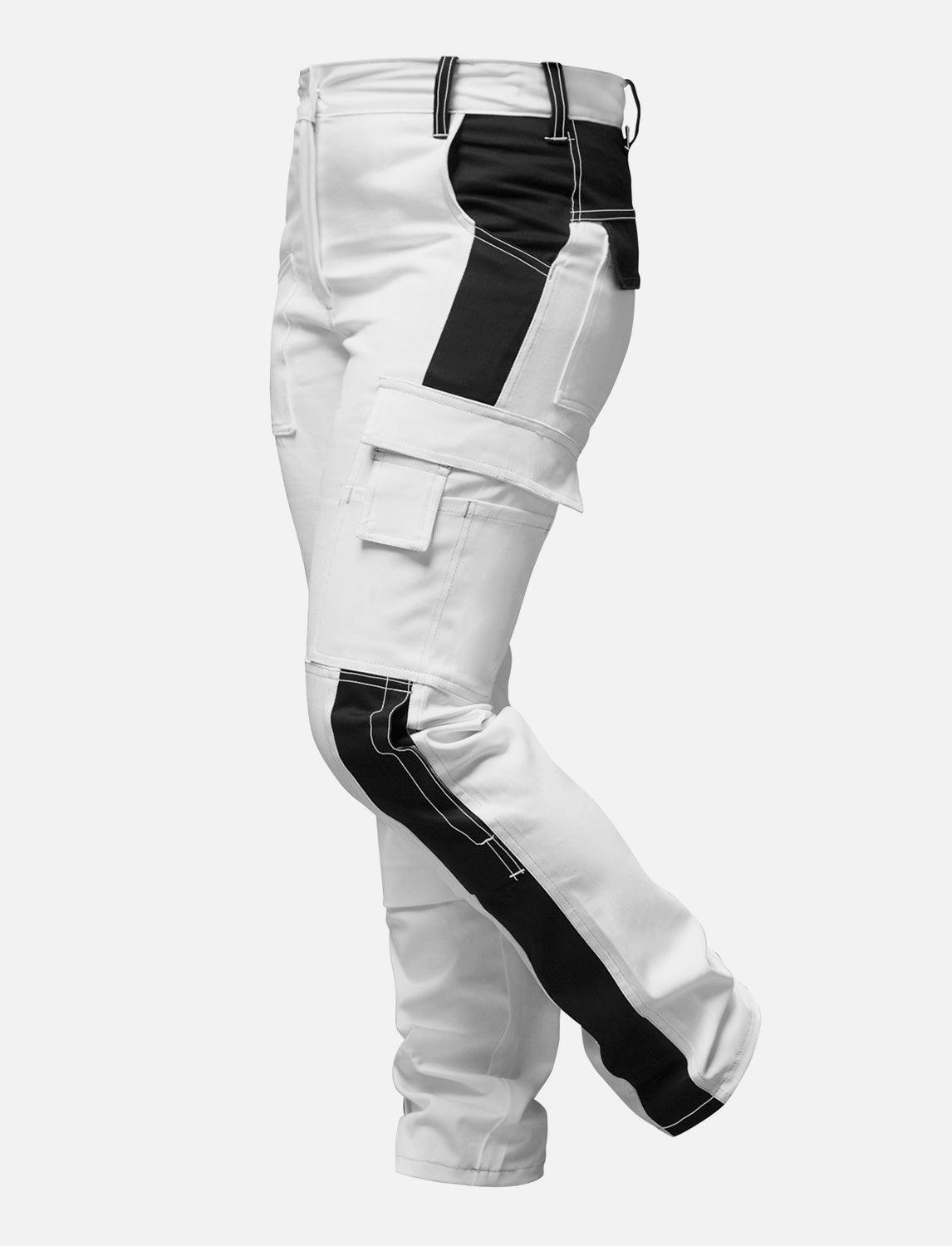 komplette Stretch Damen Malerhose mit Kniepolstertaschen Arbeitshose Weiß Baumwolle