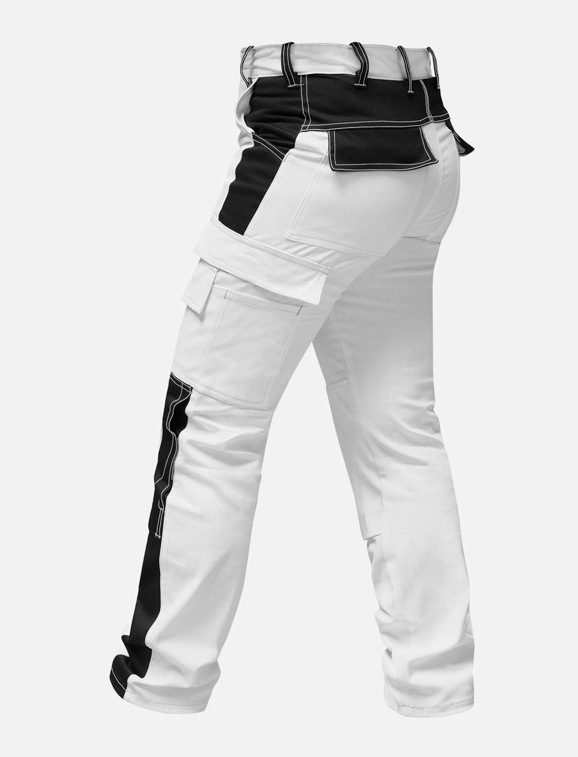 komplette Stretch Damen Malerhose mit Kniepolstertaschen Arbeitshose Weiß Baumwolle