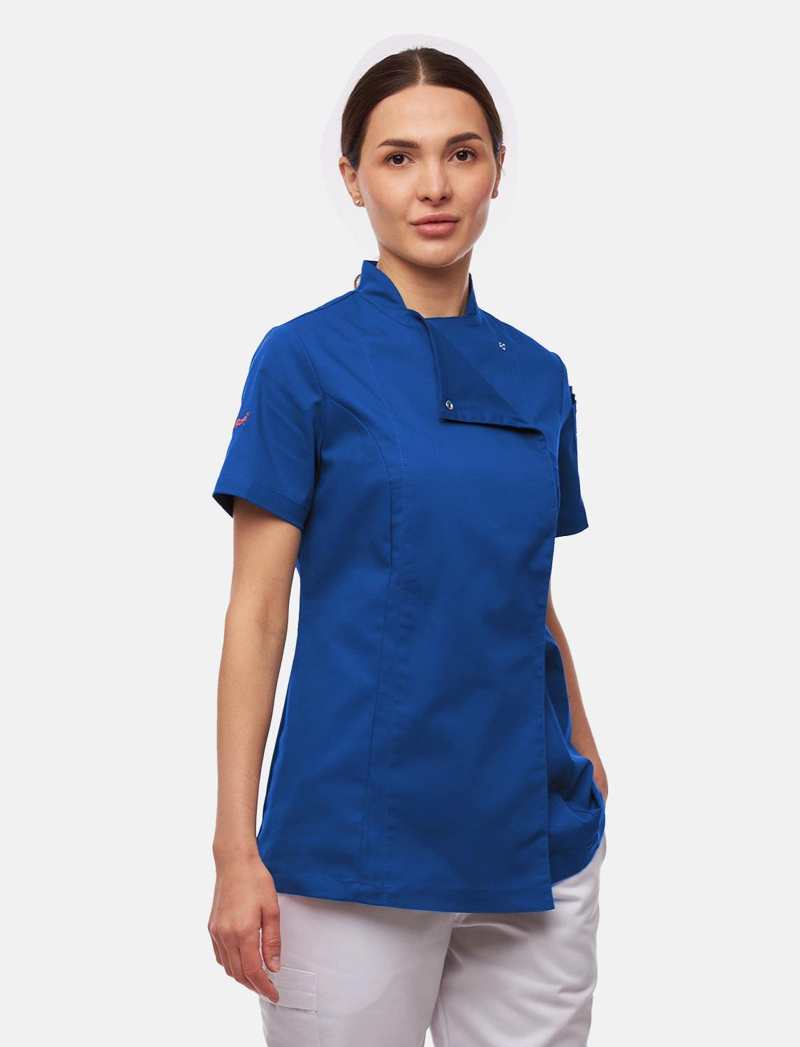 Stretch Kochjacke Damen mit Druckknöpfen  Kurzarm Slim Fit