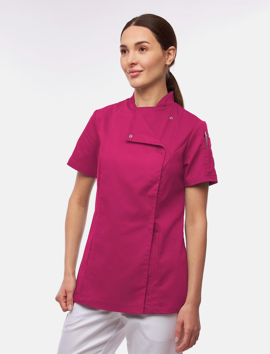 Stretch Kochjacke Damen mit Druckknöpfen  Kurzarm Slim Fit