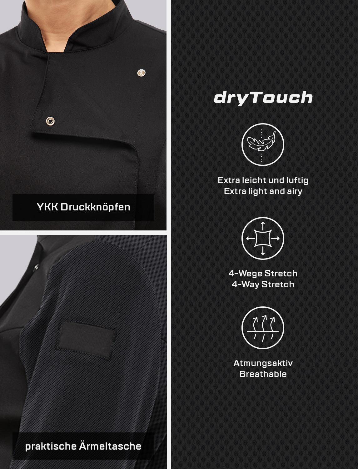 Damen Kochjacke mit dryMesh Rücken und Ärmel - Druckknöpfen - Langarm