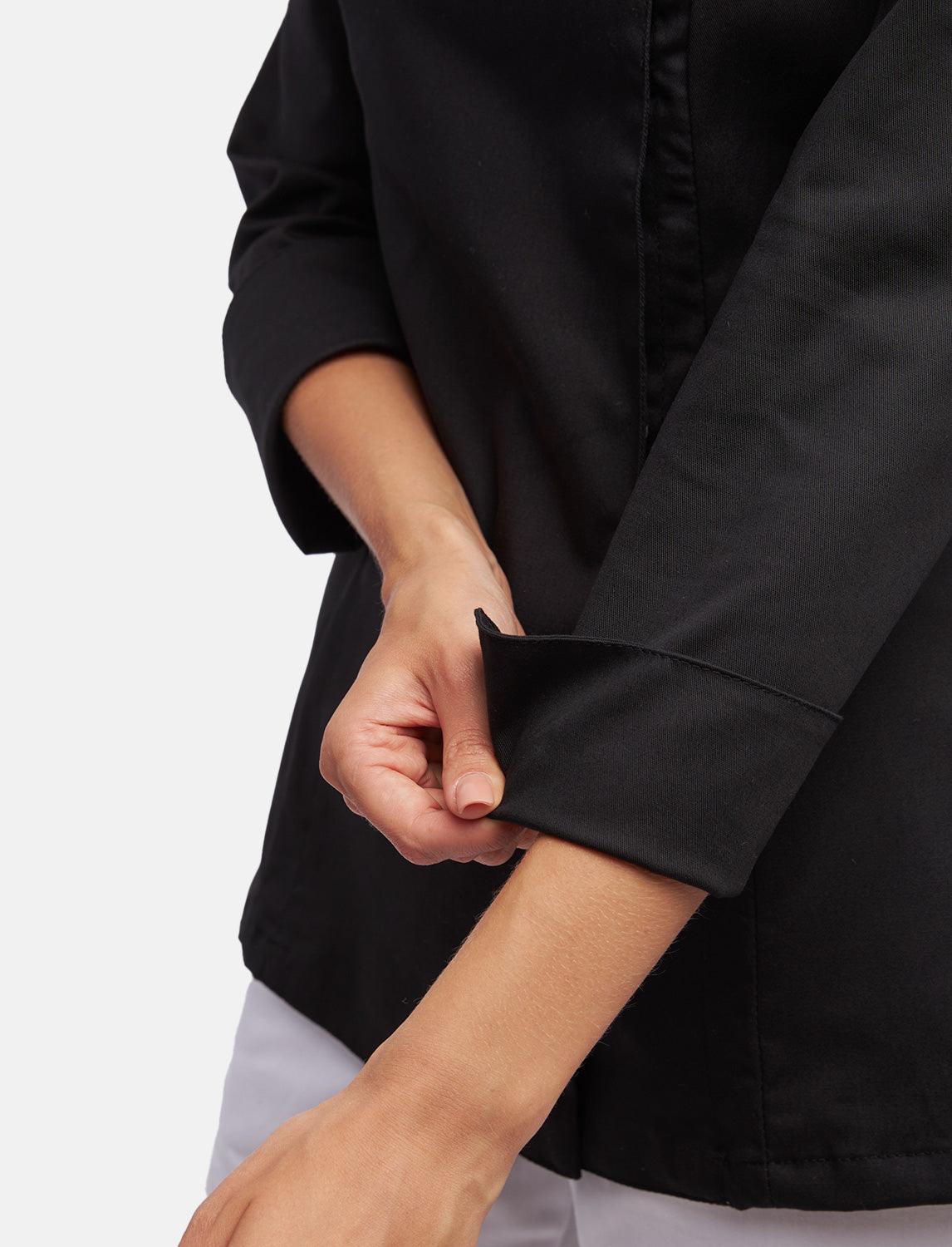 Stretch Kochjacke Damen mit Druckknöpfen Langarm Slim Fit