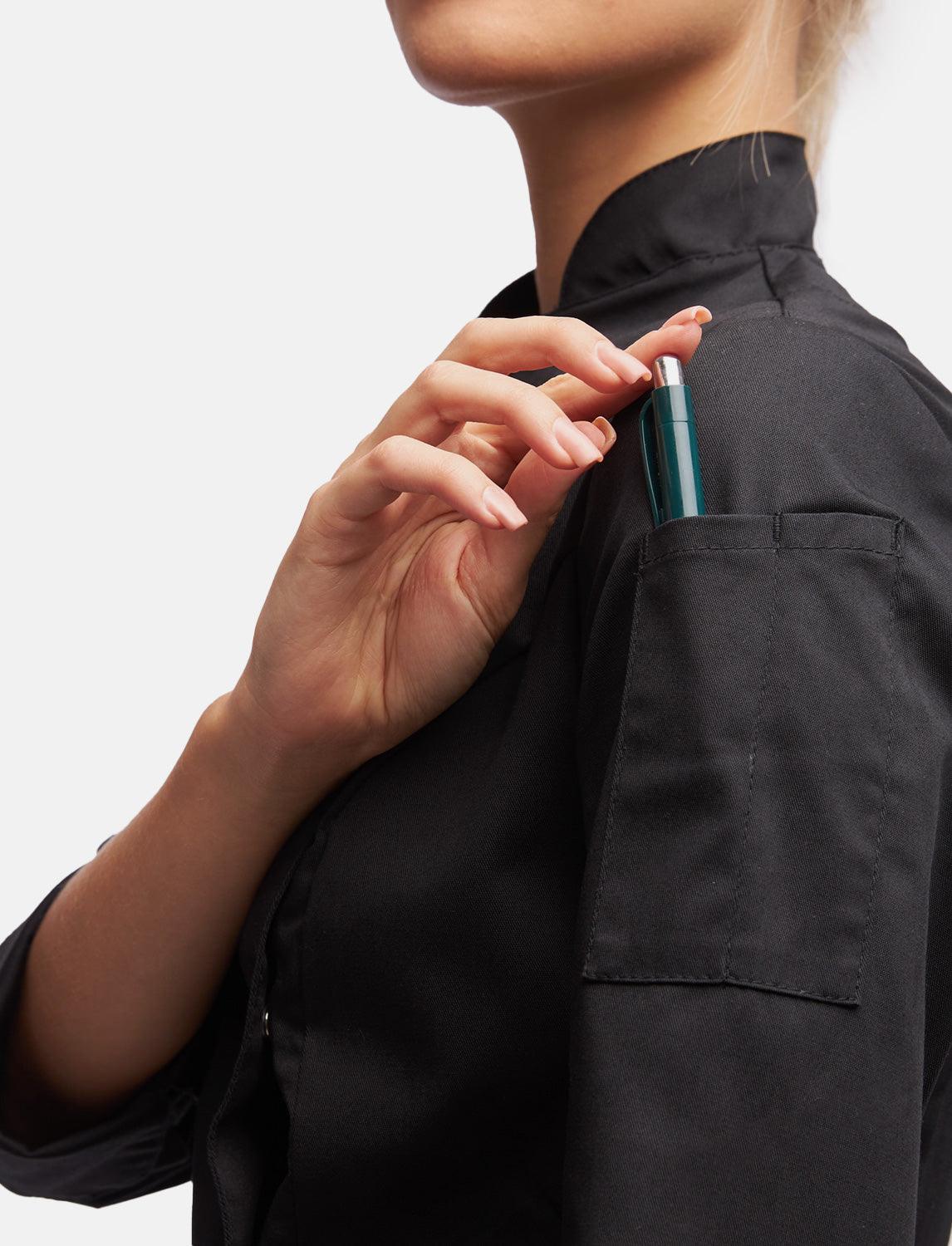 Stretch Kochjacke Damen mit Druckknöpfen Langarm Slim Fit