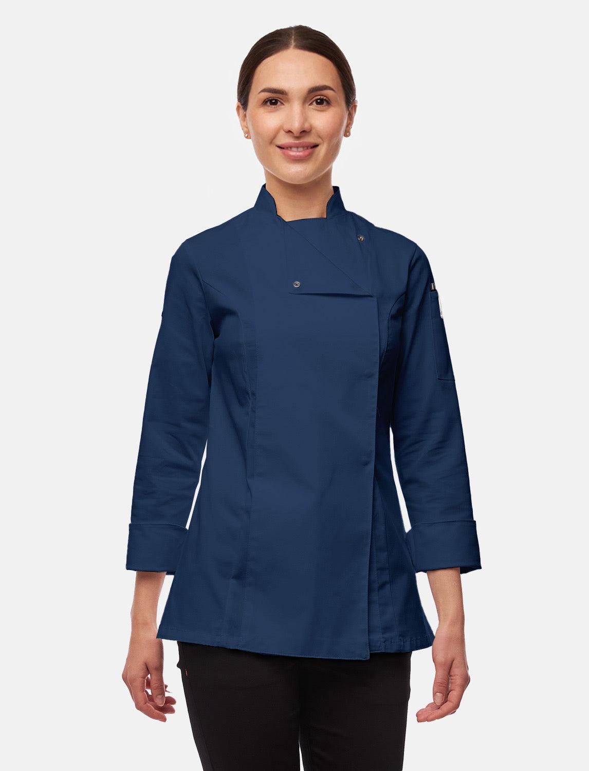 Stretch Kochjacke Damen mit Druckknöpfen Langarm Slim Fit