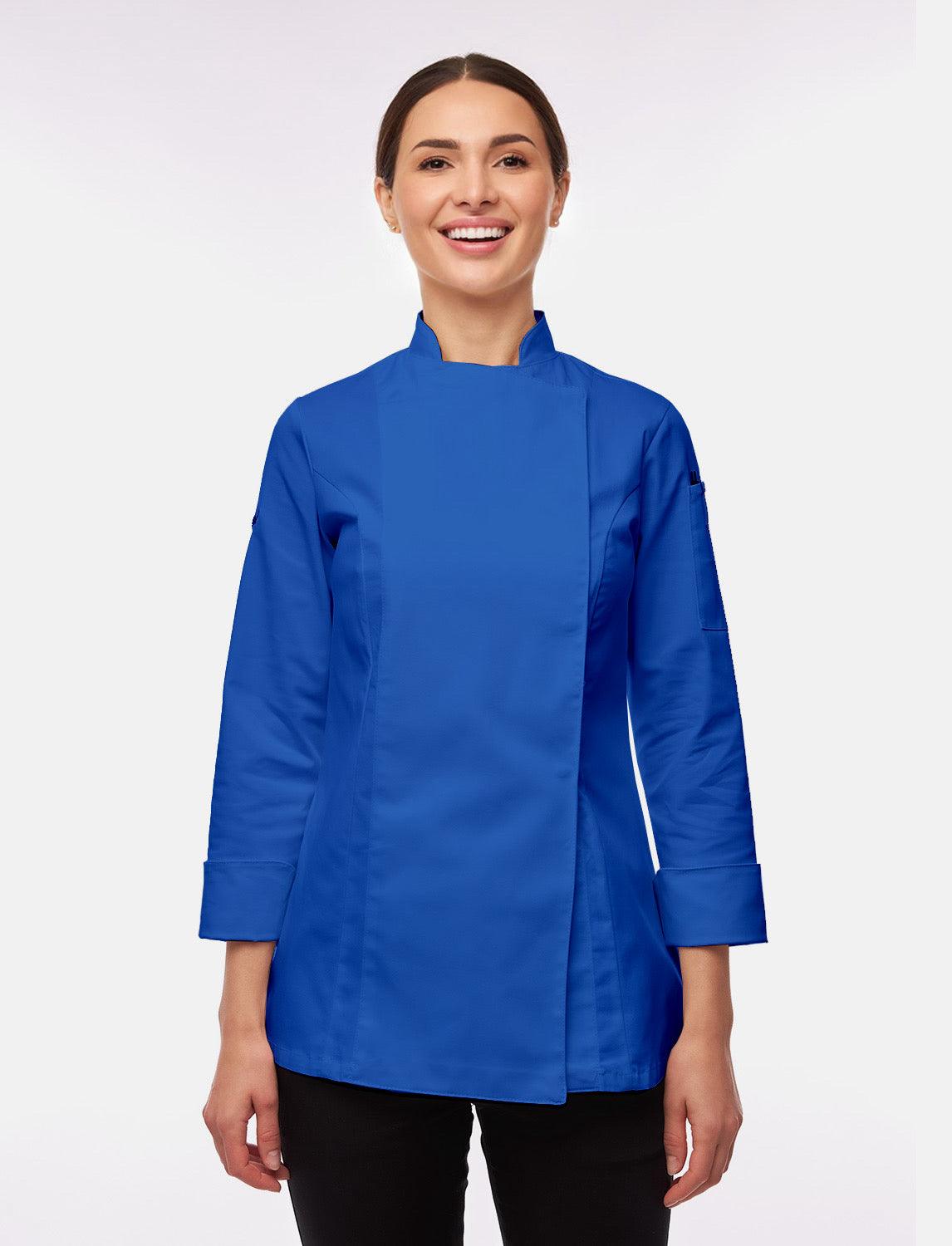 Stretch Kochjacke Damen mit Druckknöpfen Langarm Slim Fit