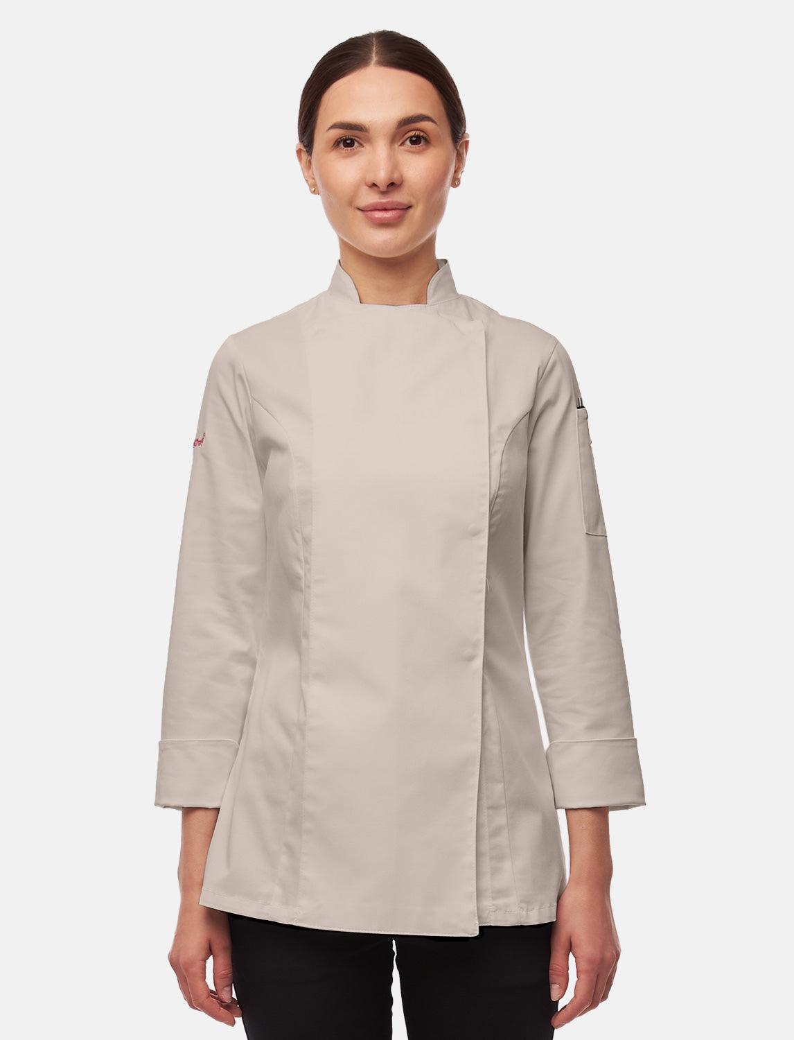 Stretch Kochjacke Damen mit Druckknöpfen Langarm Slim Fit