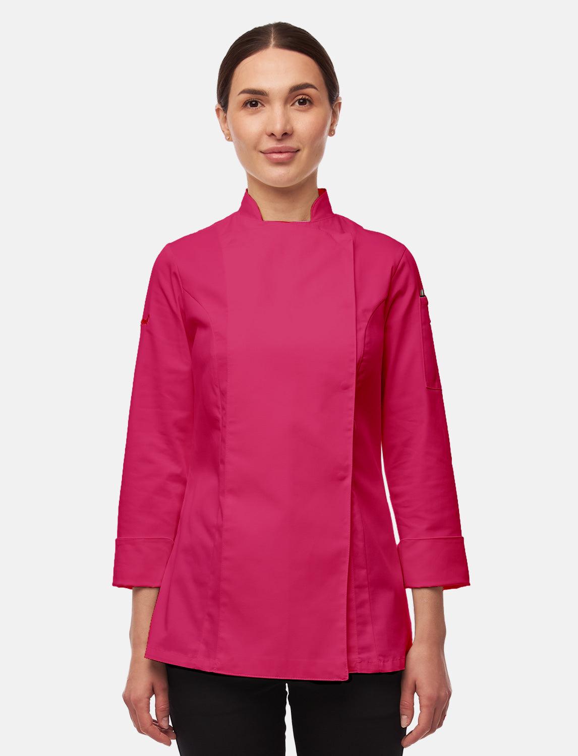 Stretch Kochjacke Damen mit Druckknöpfen Langarm Slim Fit