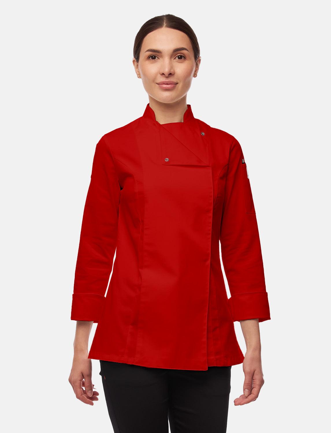 Stretch Kochjacke Damen mit Druckknöpfen Langarm Slim Fit