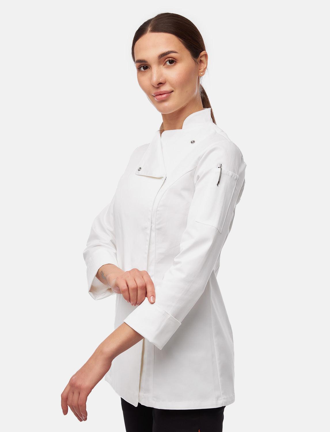 Stretch Kochjacke Damen mit Druckknöpfen Langarm Slim Fit