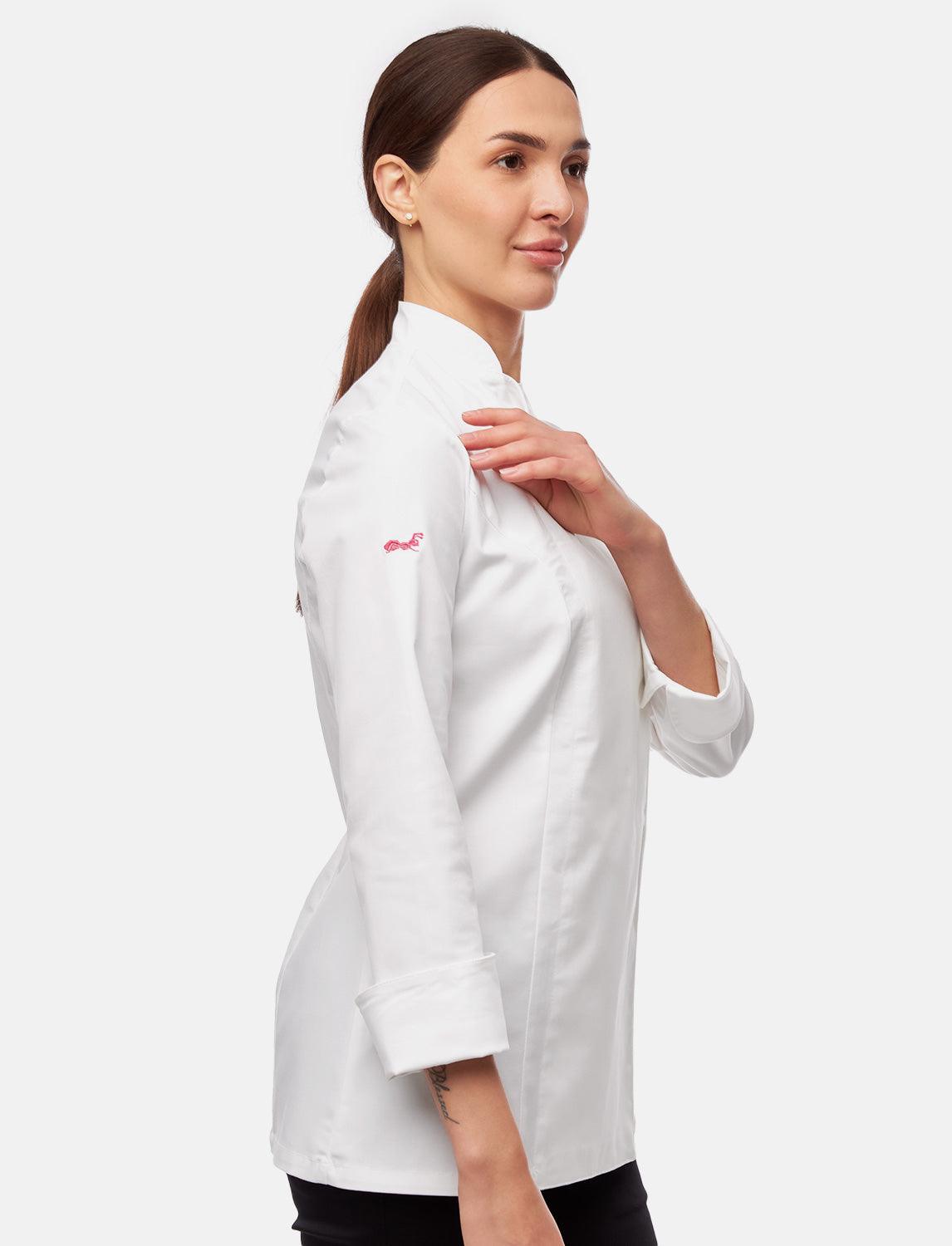 Stretch Kochjacke Damen mit Druckknöpfen Langarm Slim Fit