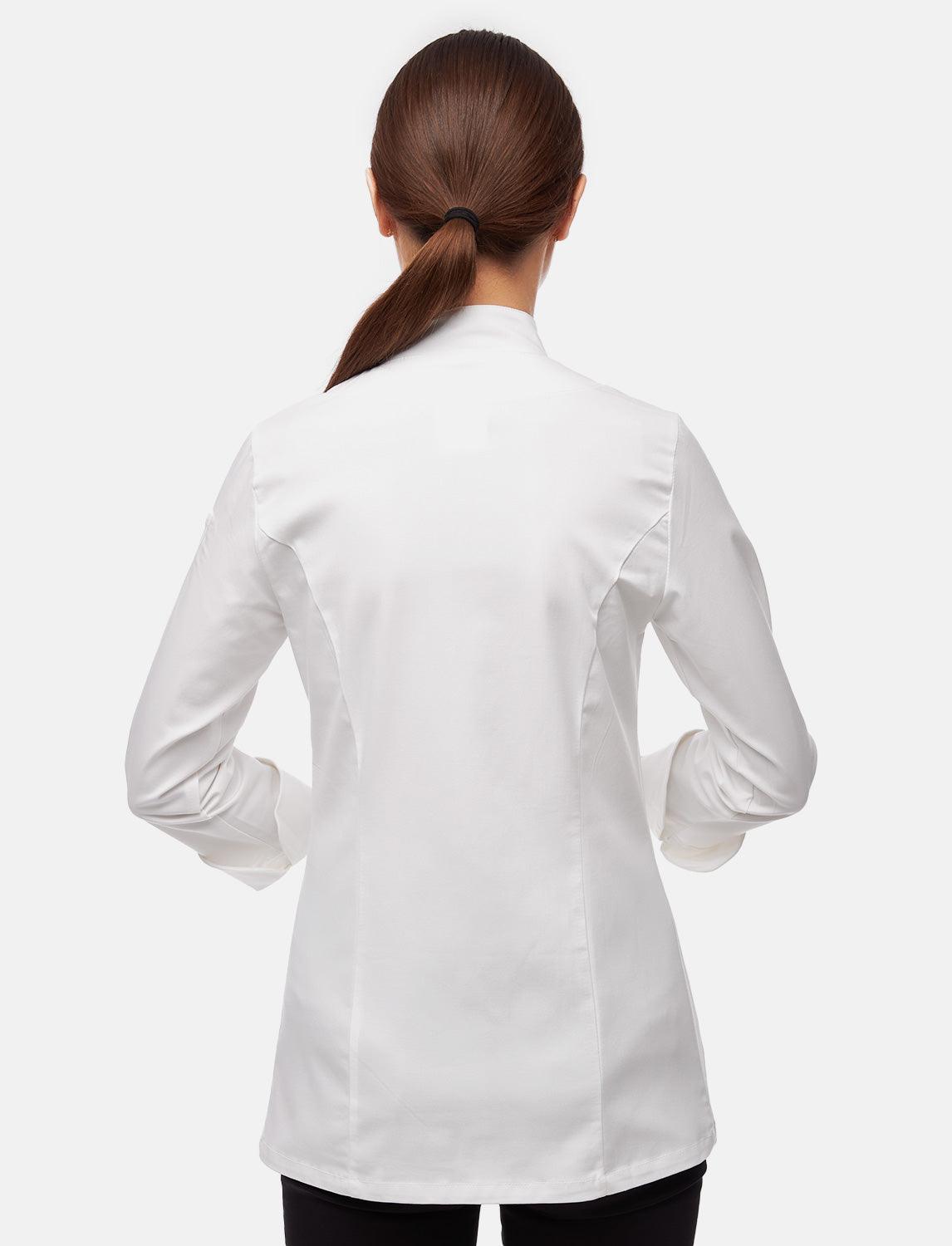 Stretch Kochjacke Damen mit Druckknöpfen Langarm Slim Fit