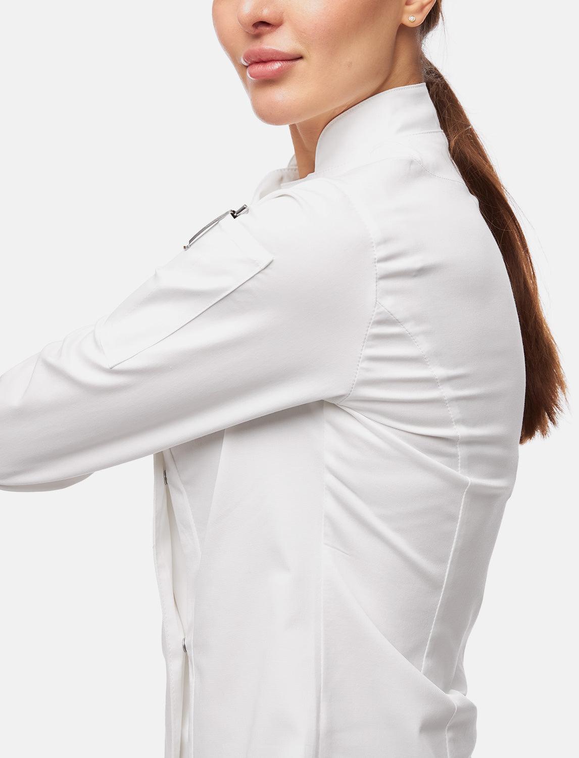 Stretch Kochjacke Damen mit Druckknöpfen Langarm Slim Fit