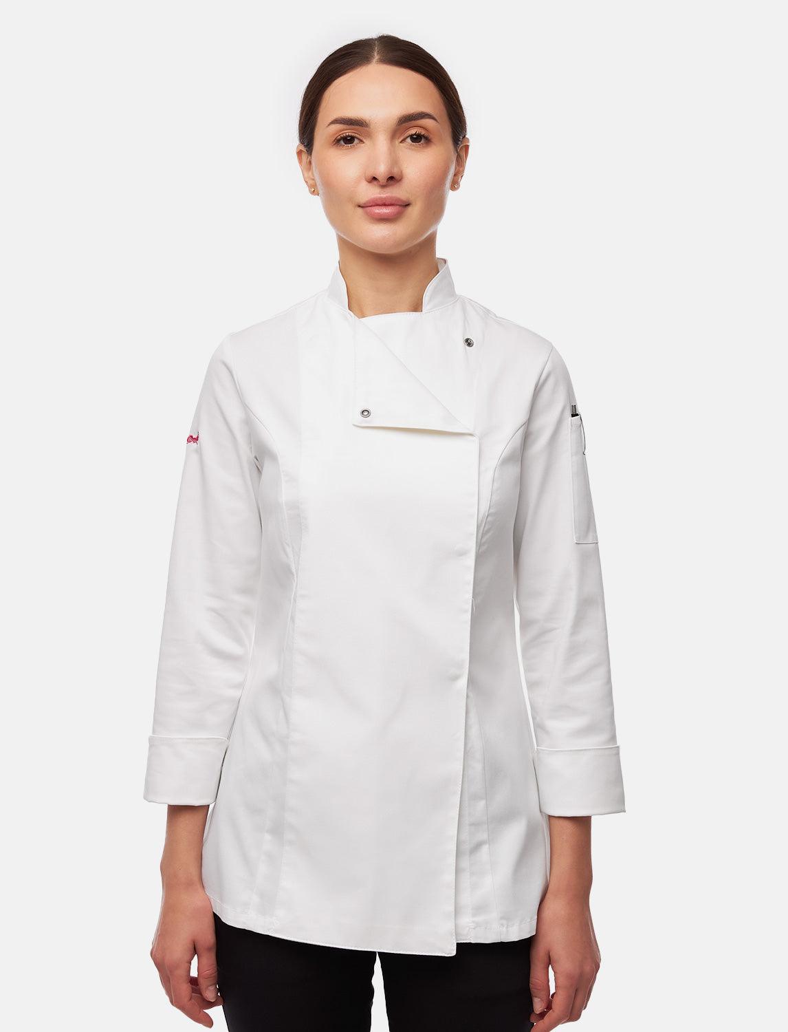 Stretch Kochjacke Damen mit Druckknöpfen Langarm Slim Fit