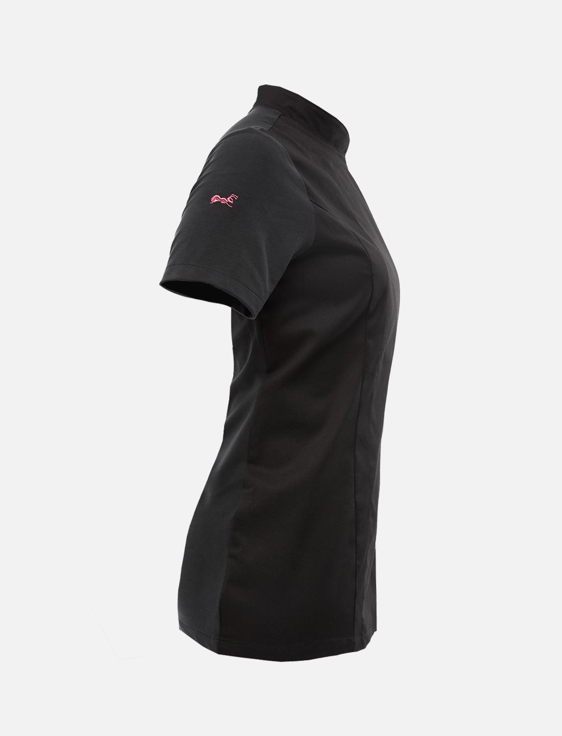 Kochjacke Schwarz Damen mit Druckknöpfen Kochhemd Kurzarm Modal Stoff