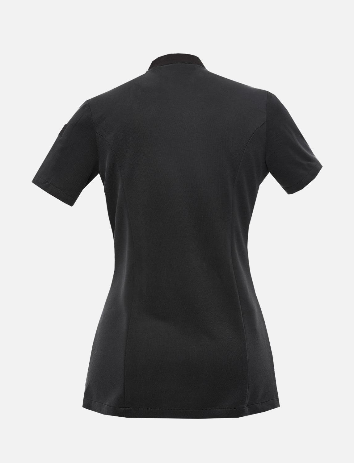 Kochjacke Schwarz Damen mit Druckknöpfen Kochhemd Kurzarm Modal Stoff