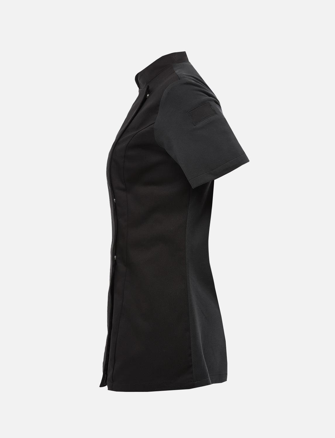 Kochjacke Schwarz Damen mit Druckknöpfen Kochhemd Kurzarm Modal Stoff