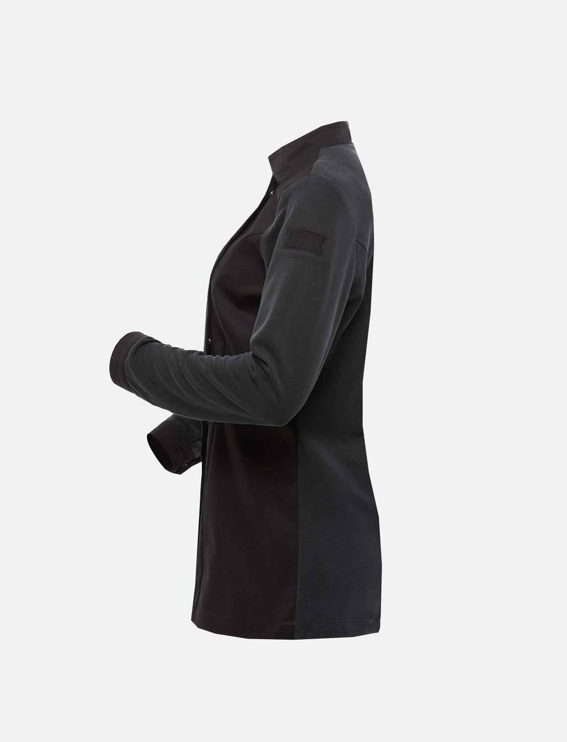 Schwarzе Kochjacke Damen mit Druckknöpfen Kochhemd Langarm Modal Stoff