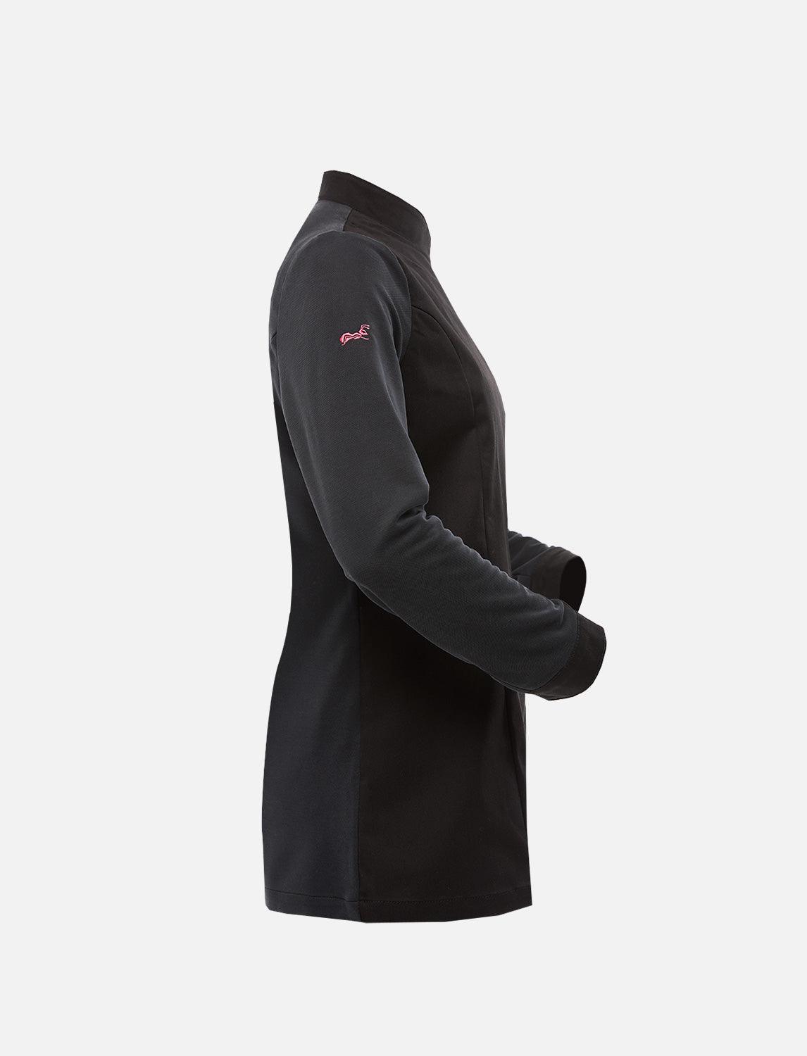 Schwarzе Kochjacke Damen mit Druckknöpfen Kochhemd Langarm Modal Stoff