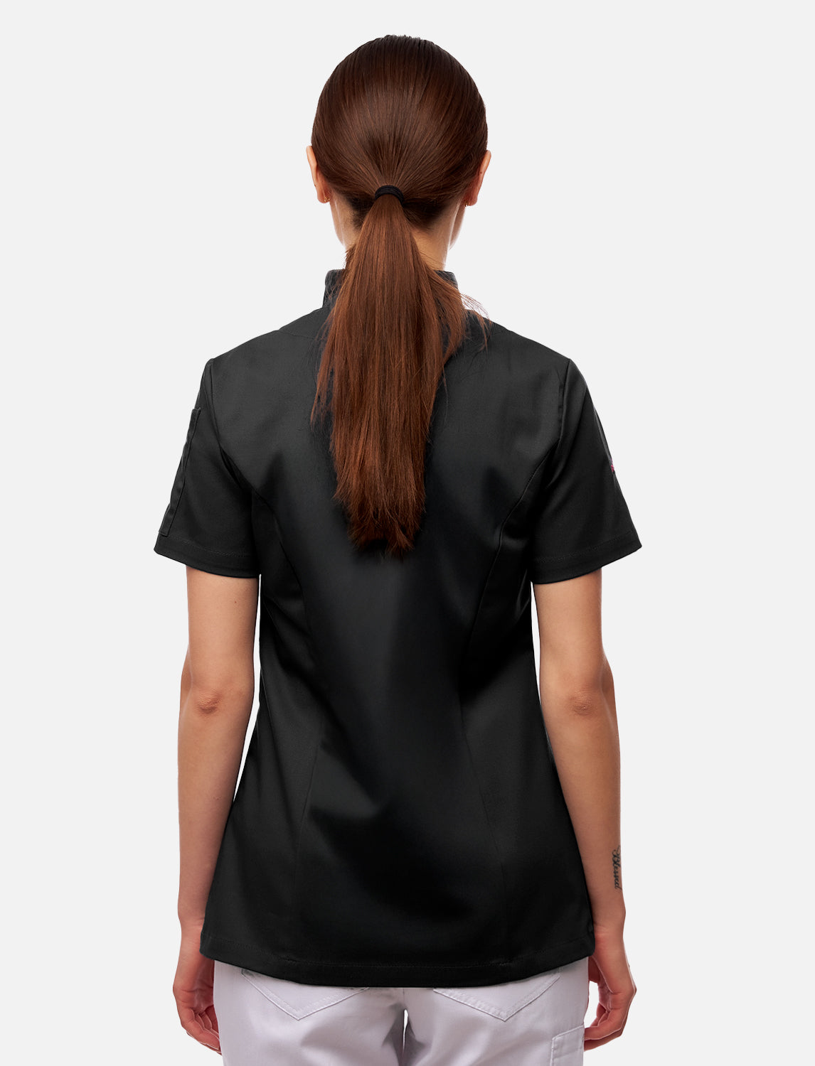 Kurzarm Damen Kochjacke mit Druckknöpfen aus weicher Baumwolle