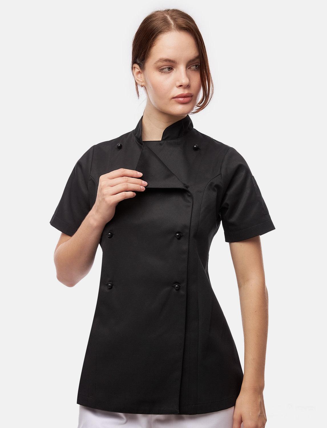 easyClean Damen Kochjacke Kurzarm inkl. Kugelknöpfe aus Baumwolle Regular Fit