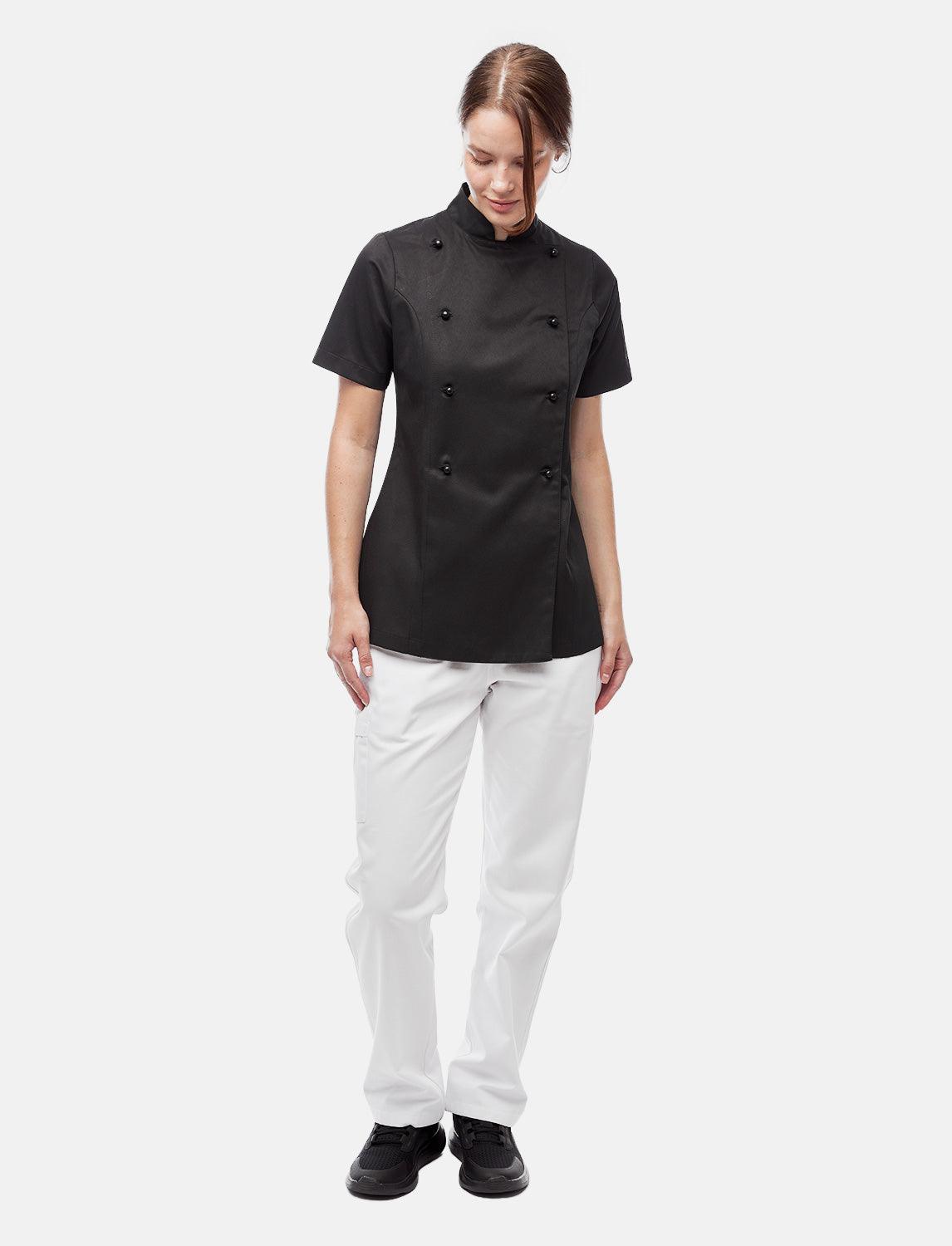 easyClean Damen Kochjacke Kurzarm inkl. Kugelknöpfe aus Baumwolle Regular Fit