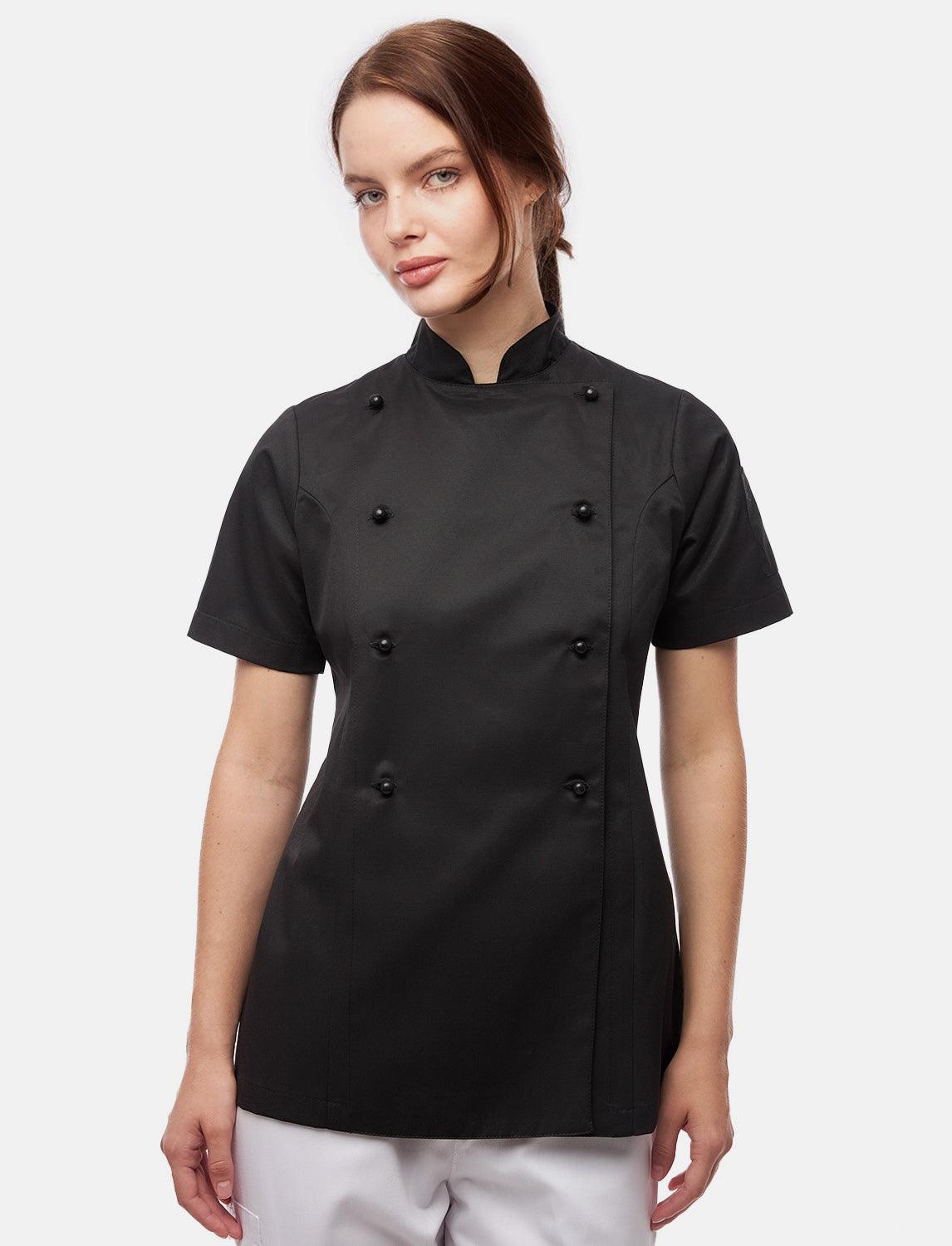 easyClean Damen Kochjacke Kurzarm inkl. Kugelknöpfe aus Baumwolle Regular Fit