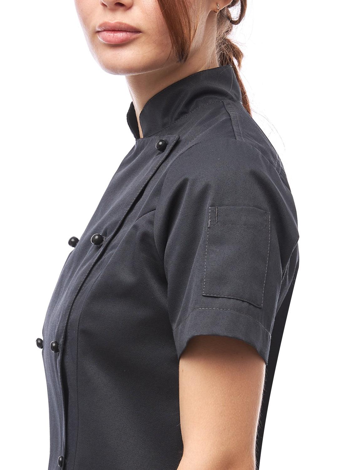 easyClean Damen Kochjacke Kurzarm inkl. Kugelknöpfe aus Baumwolle Regular Fit