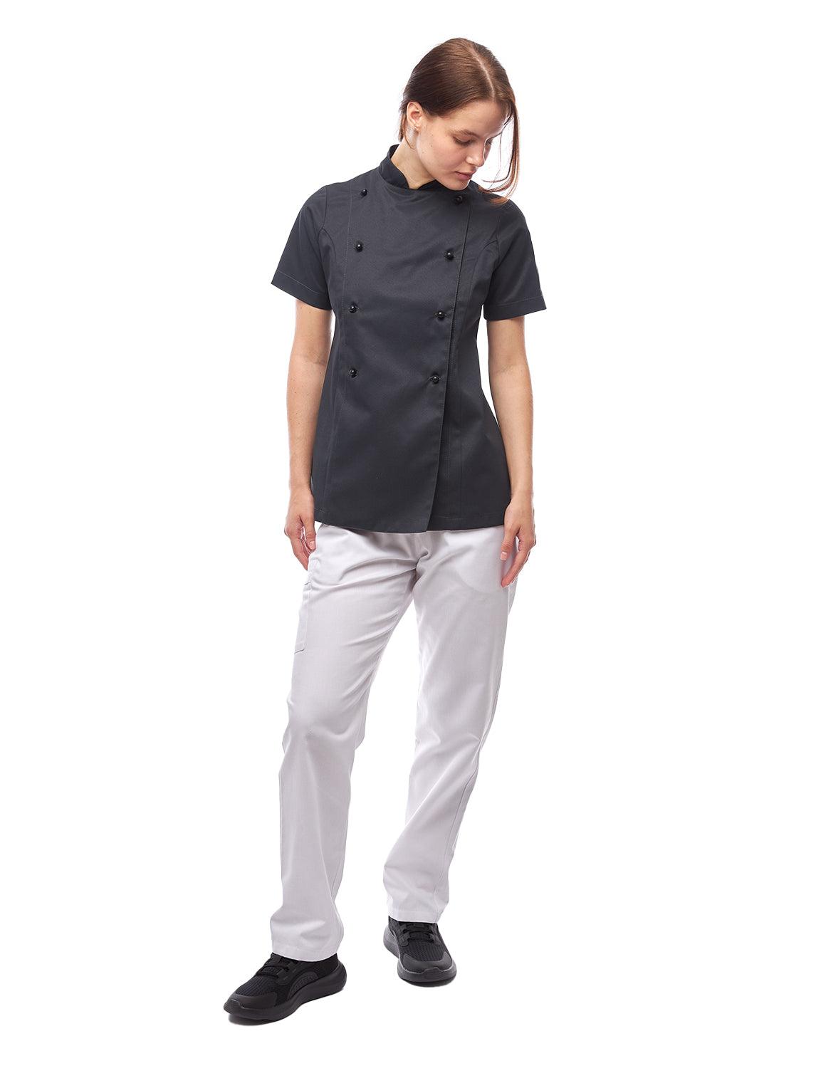 easyClean Damen Kochjacke Kurzarm inkl. Kugelknöpfe aus Baumwolle Regular Fit