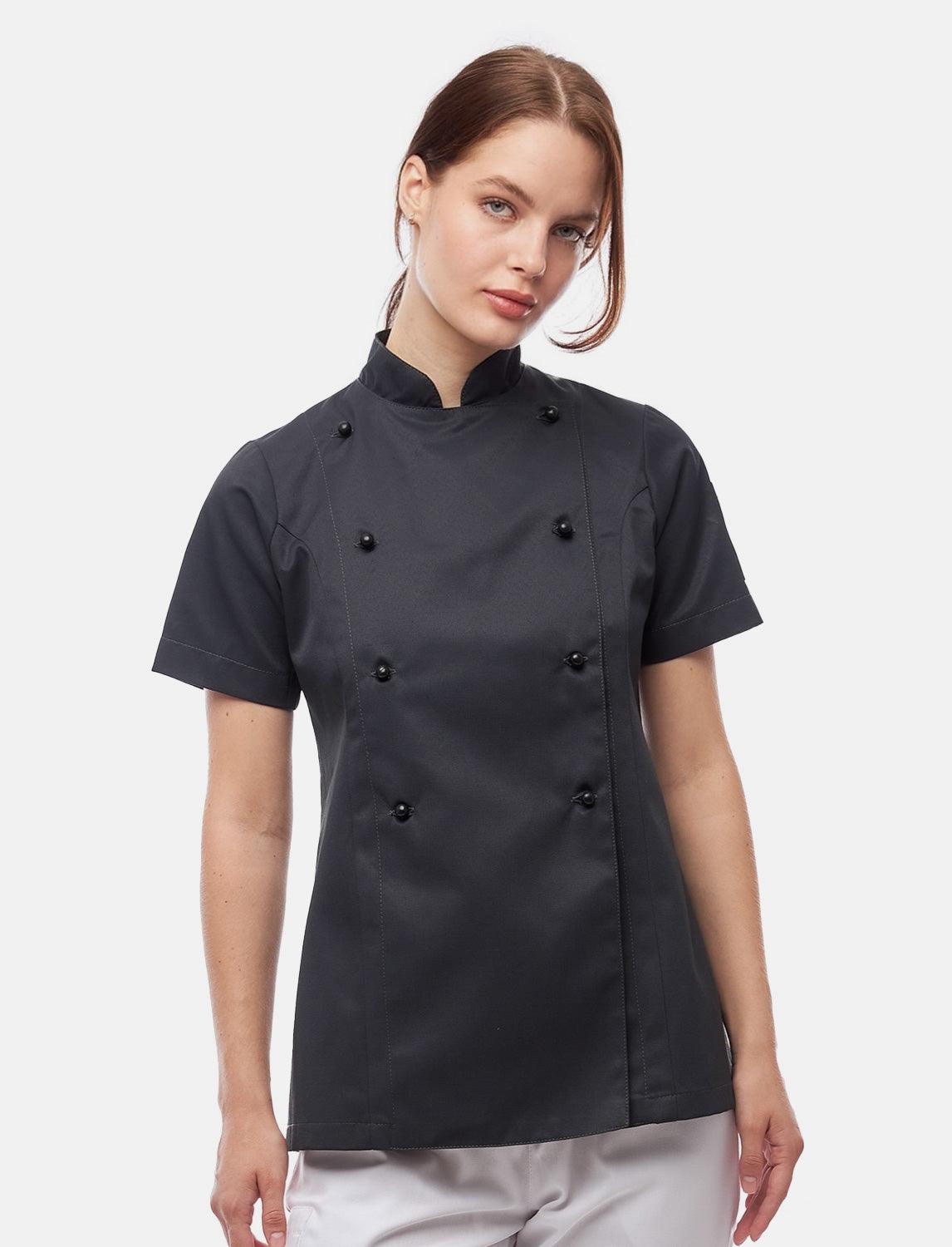 easyClean Damen Kochjacke Kurzarm inkl. Kugelknöpfe aus Baumwolle Regular Fit